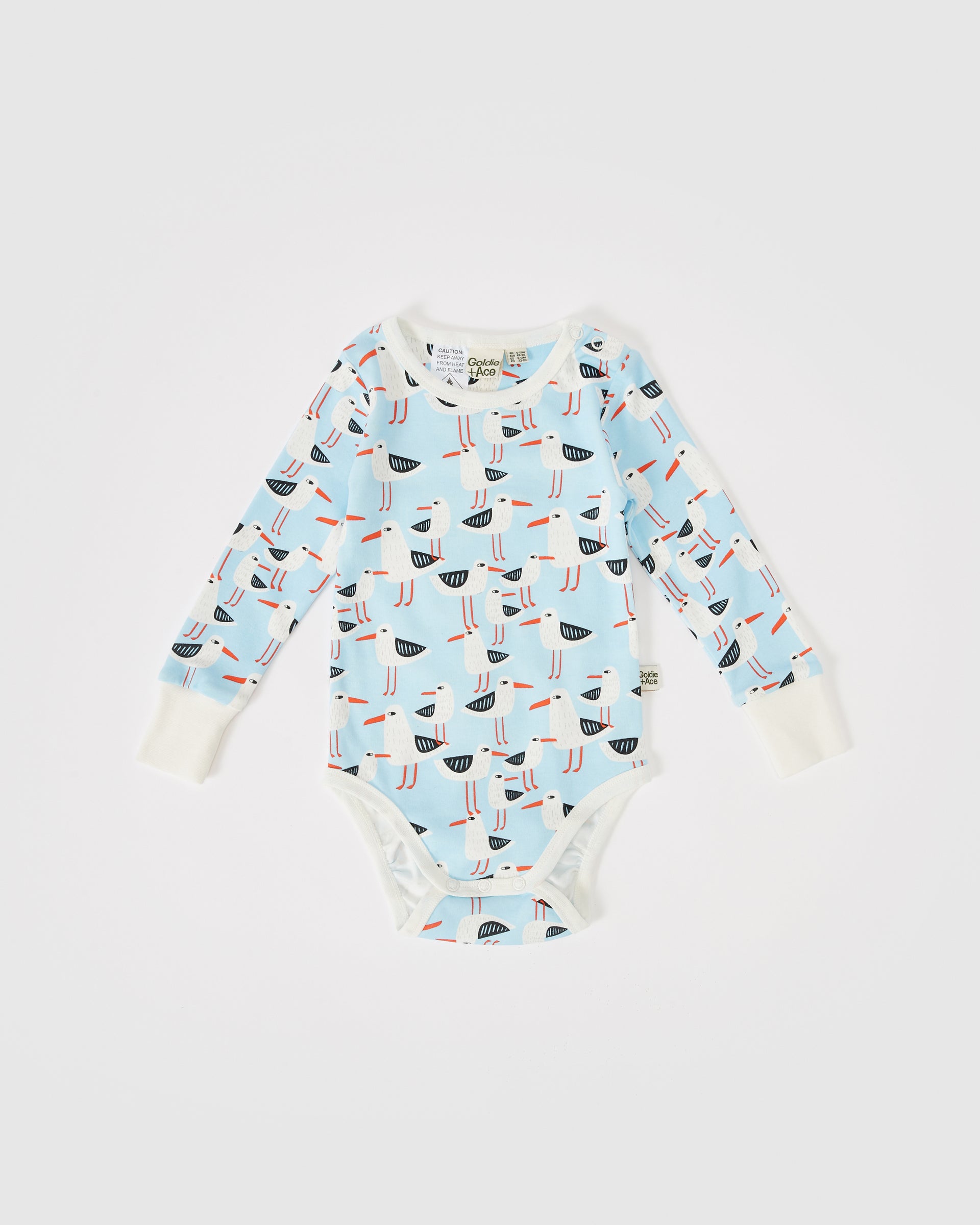 Seagulls Print Long Sleeve Bodysuit Blue