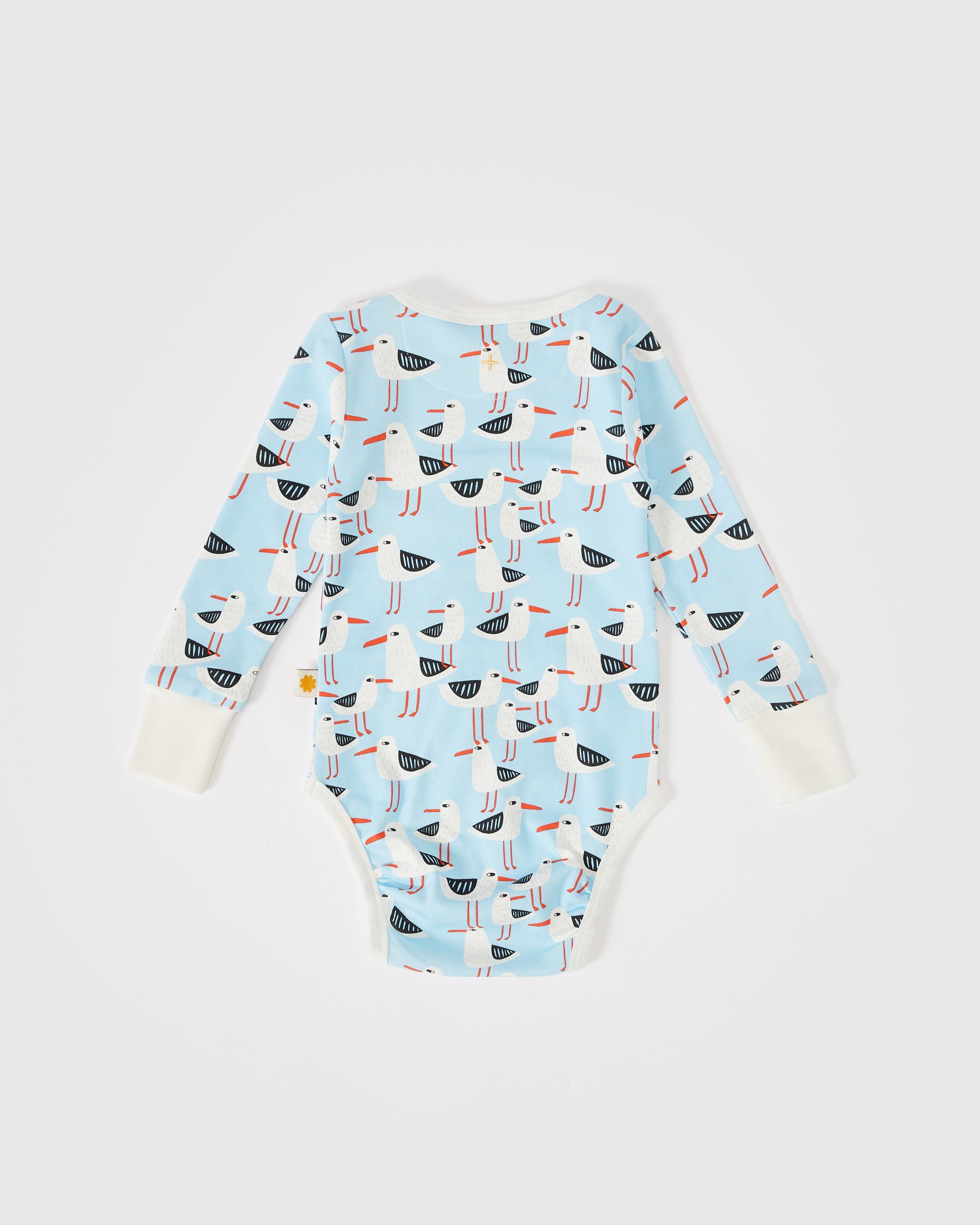 Seagulls Print Long Sleeve Bodysuit Blue