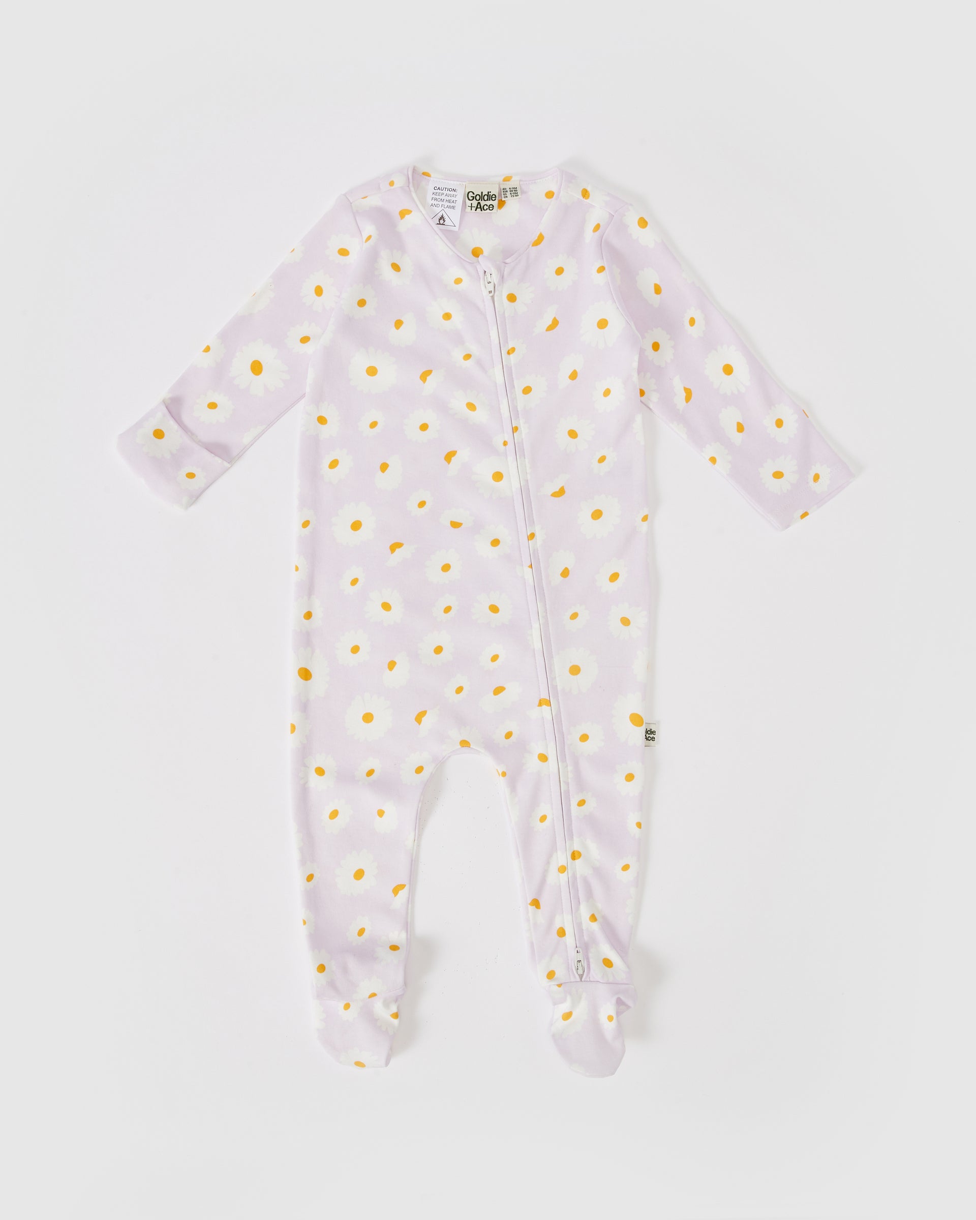 Dancing Daisy Print Footed Zipsuit Lavender
