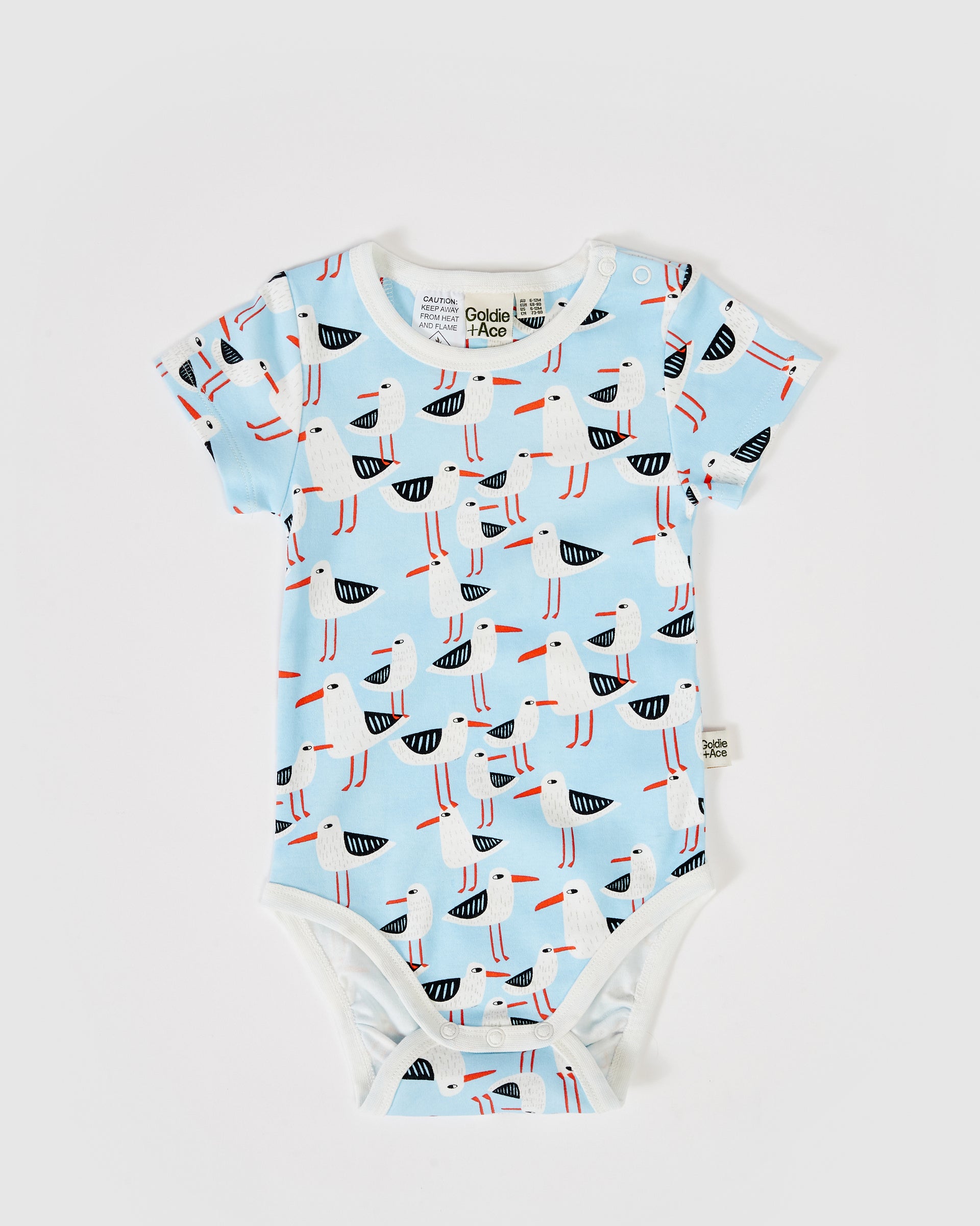 Seagulls Print Short Sleeve Bodysuit Blue