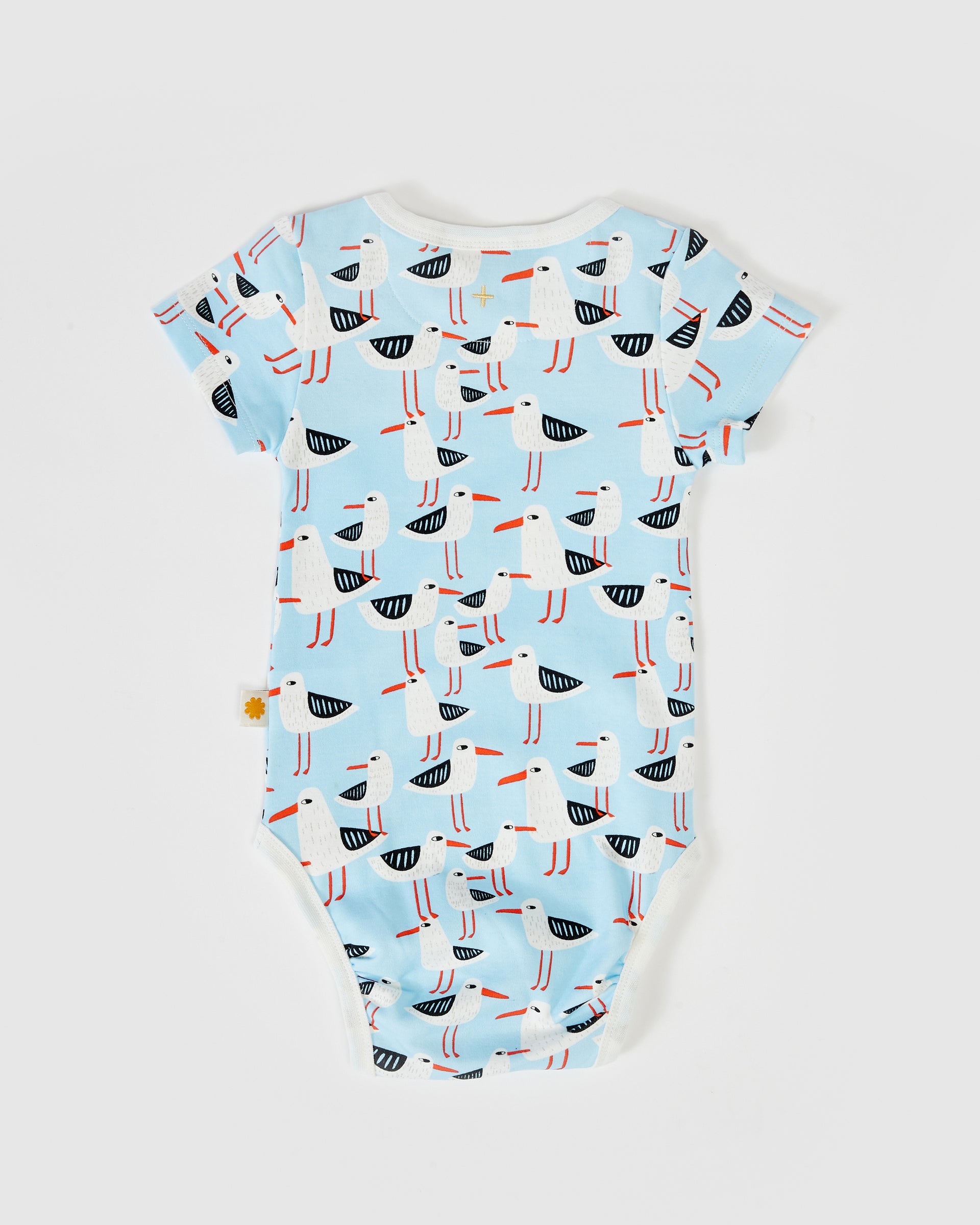 Seagulls Print Short Sleeve Bodysuit Blue