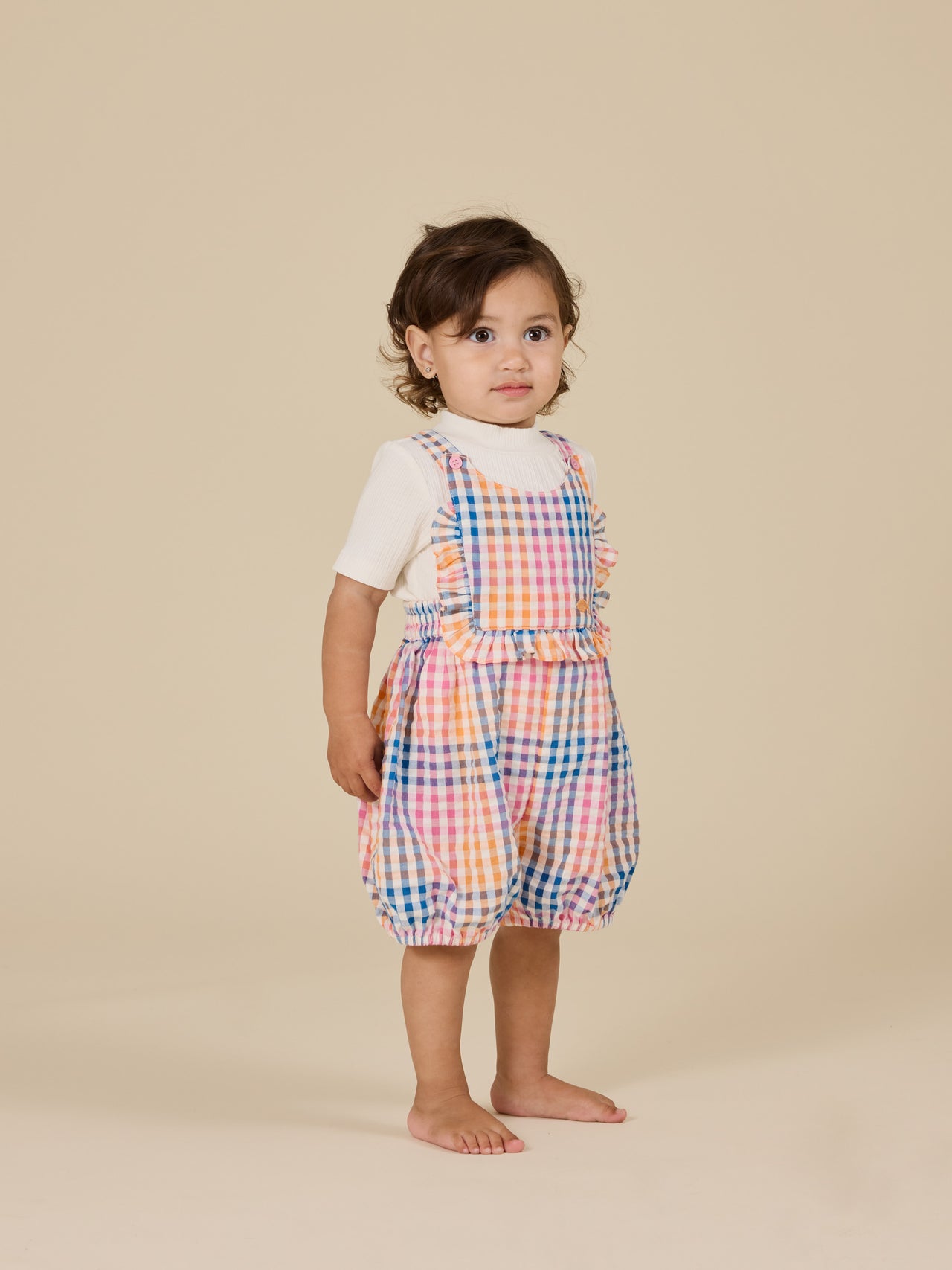 Rainbow Gingham Bubble Frill Romper
