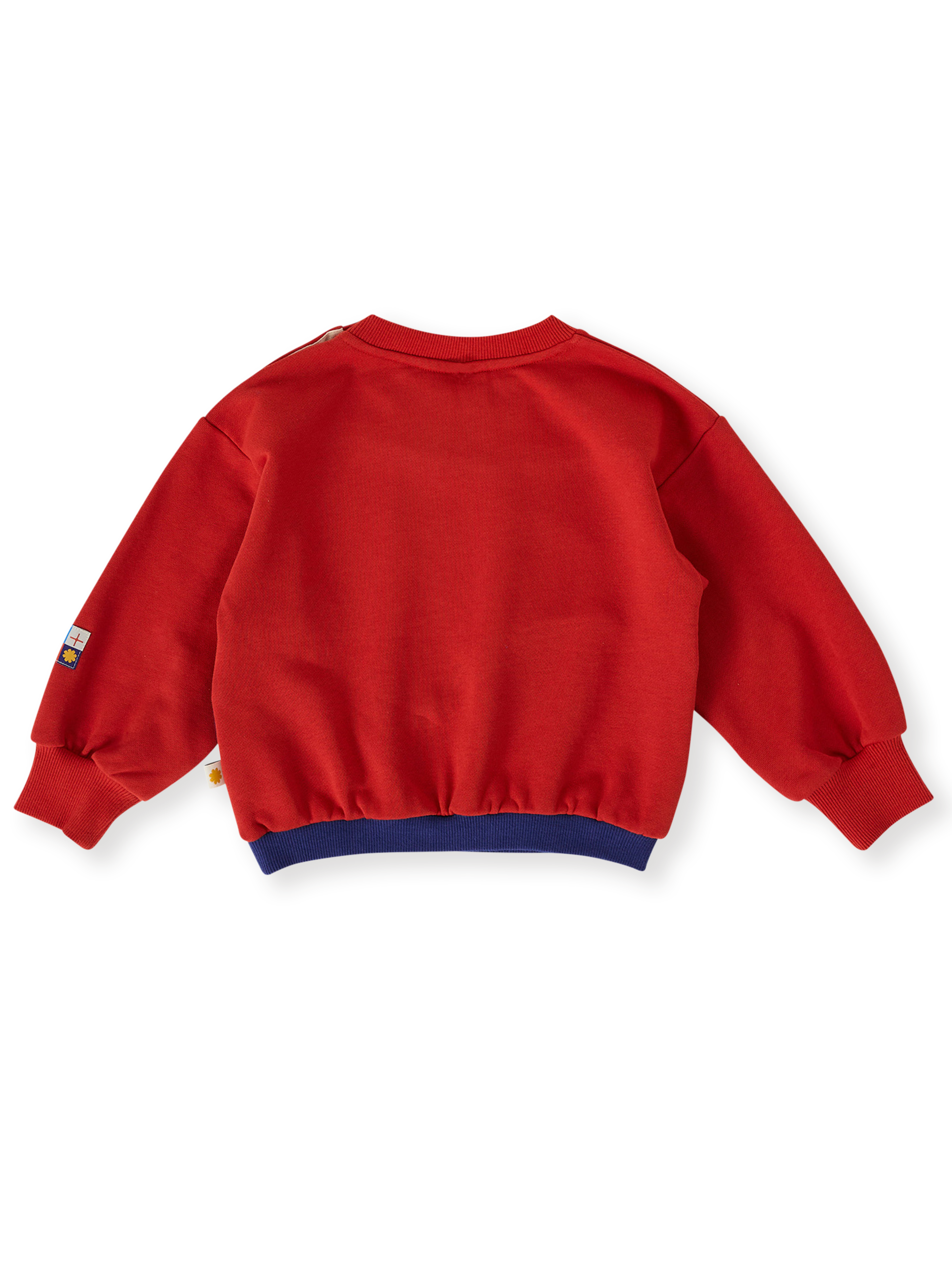 The Goldie + Ace Nash Piped Panel Sweatshirt in Outback pictured on a transparent background. The material is 100% cotton. It is a top made for babies, toddlers and kids.