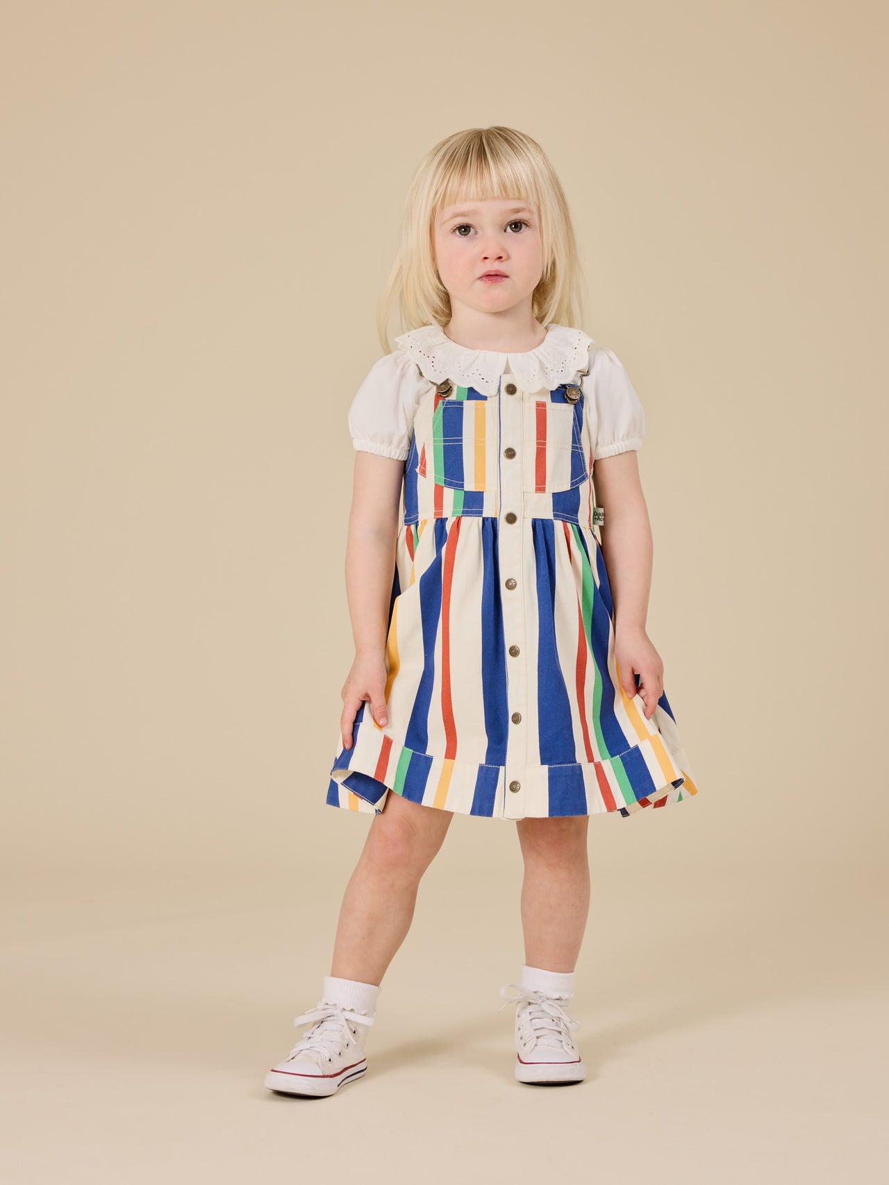 90's Bold Stripe Heidi Denim Pinafore Dress