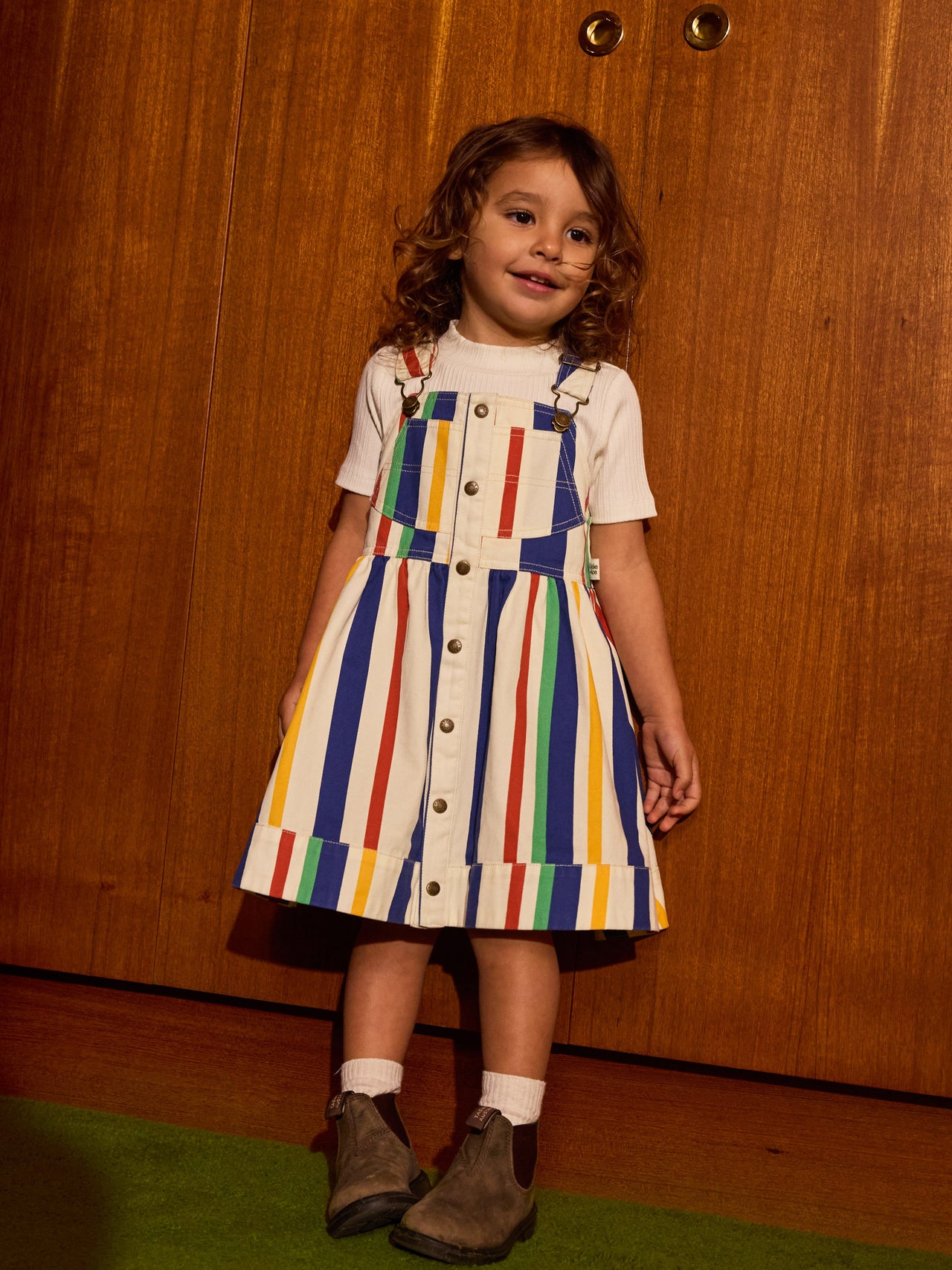 90's Bold Stripe Heidi Denim Pinafore Dress