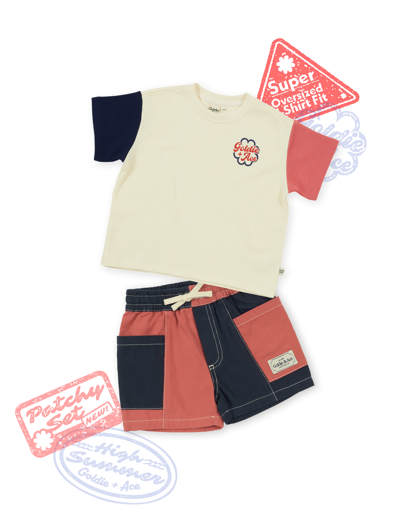 The Cream & Navy Patchy Set