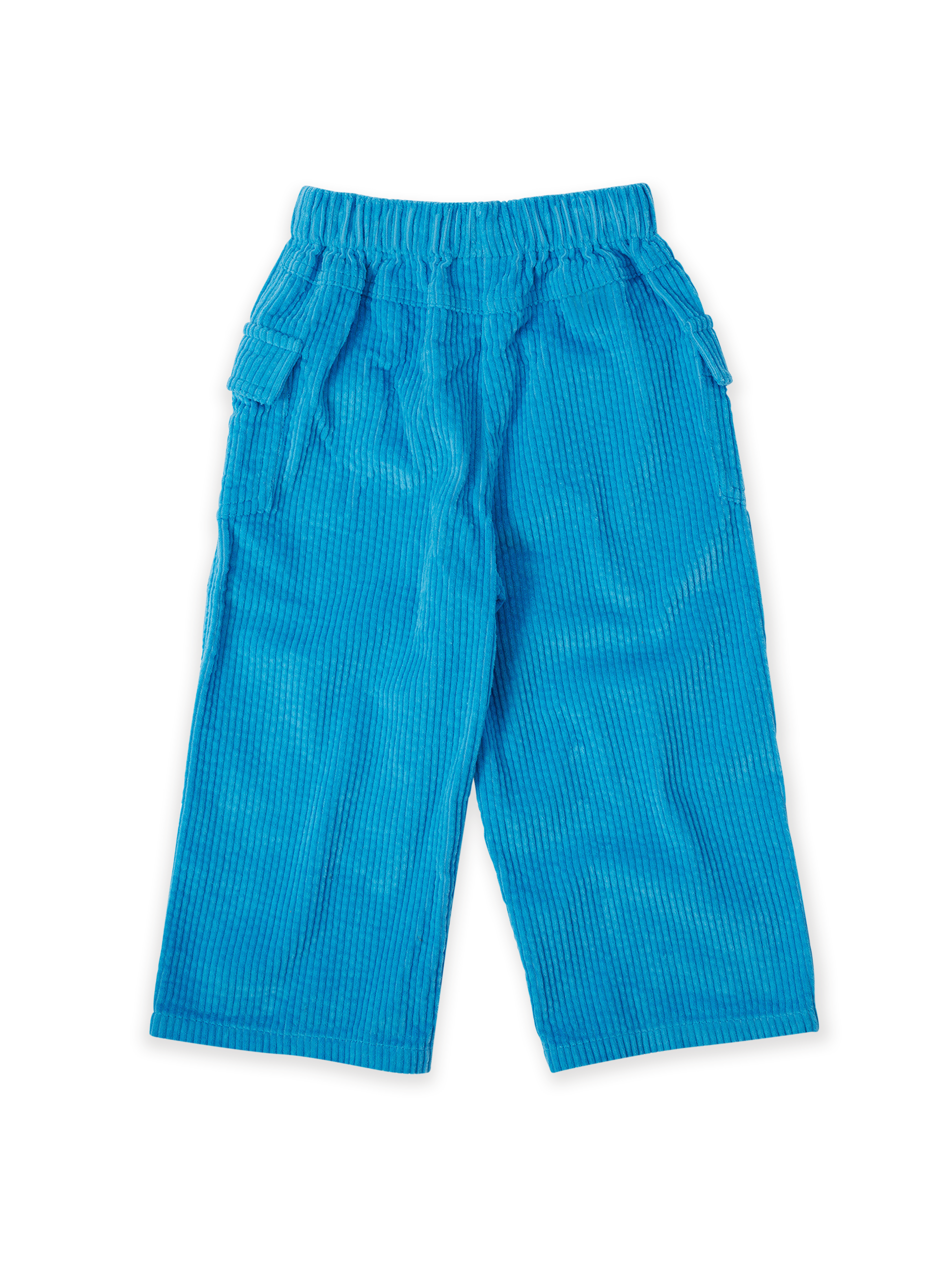 The Goldie + Ace Arlo Wide Leg Corduroy Pocket Pant in Lake pictured on a transparent background. The material is 100% cotton. It is a bottom made for babies, toddlers and kids.
