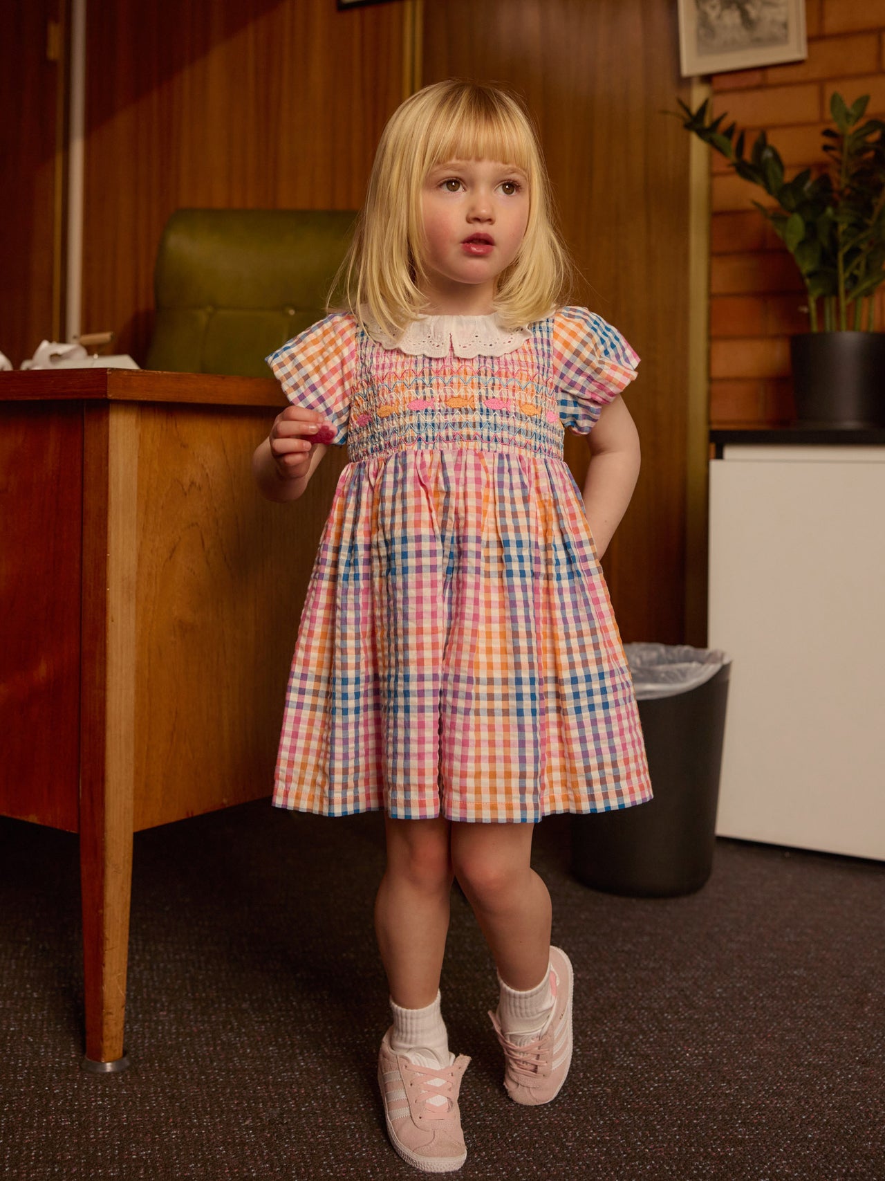 Rainbow Gingham Flo Smocked Dress