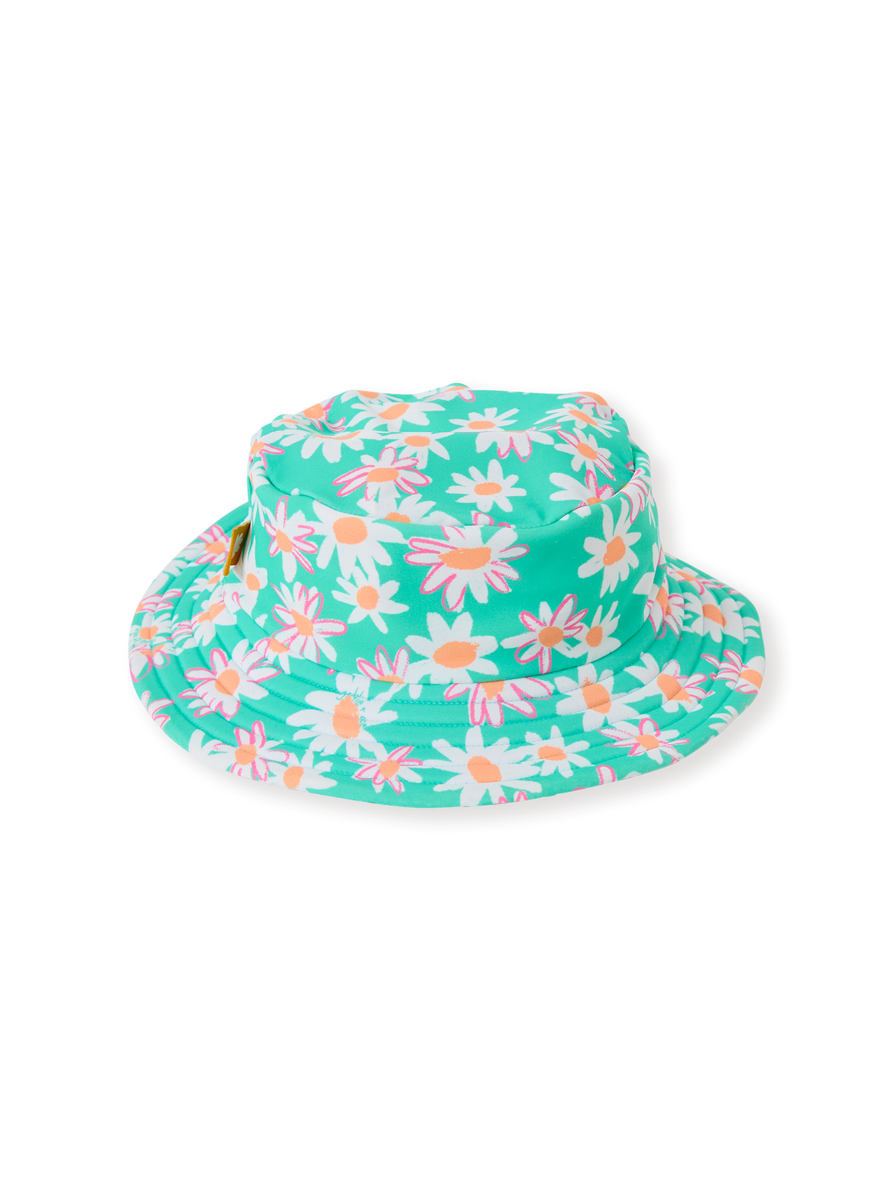 The Goldie + Ace Daisy Patch Swim Bucket Hat in Moss pictured on a transparent background. The material is . It is a swimwear made for babies, toddlers and kids.