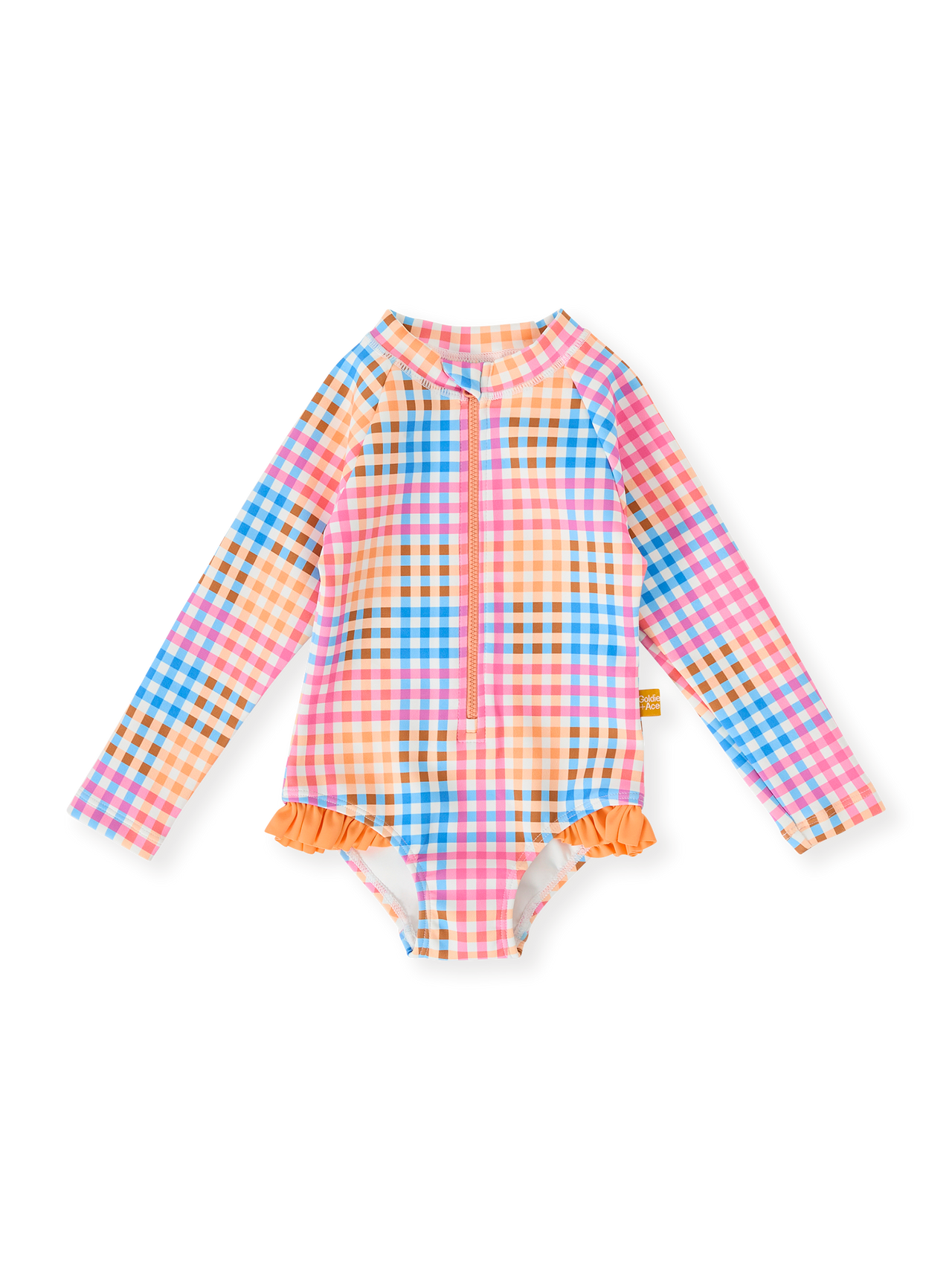Rainbow Gingham Long Sleeve Frill Swimsuit
