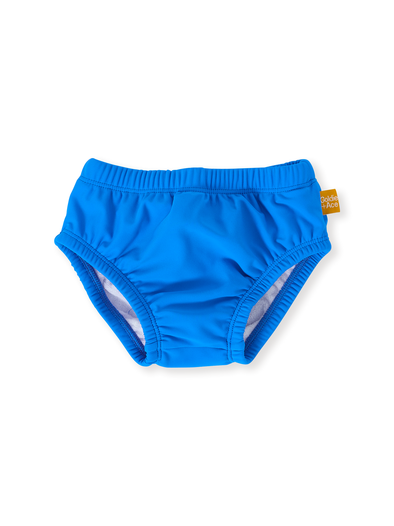 The Goldie + Ace Nautical Swim Nappy in Blue pictured on a transparent background. The material is . It is a swimwear made for babies, toddlers and kids.