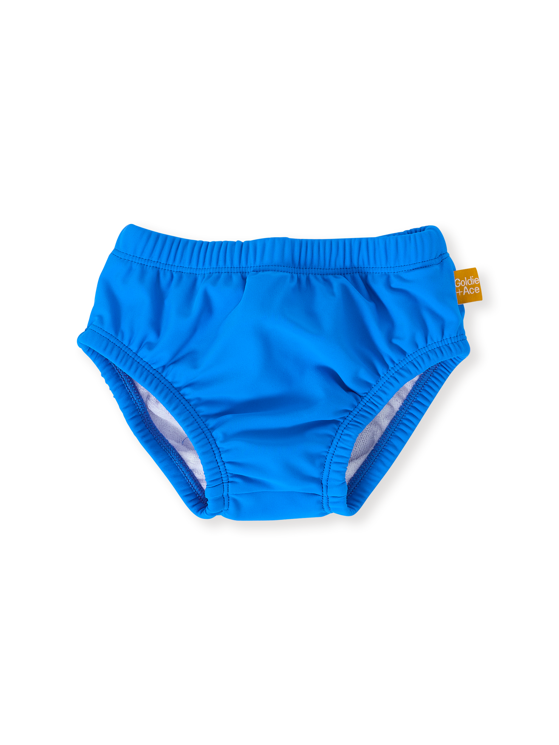 The Goldie + Ace Nautical Swim Nappy in Blue pictured on a transparent background. The material is . It is a swimwear made for babies, toddlers and kids.