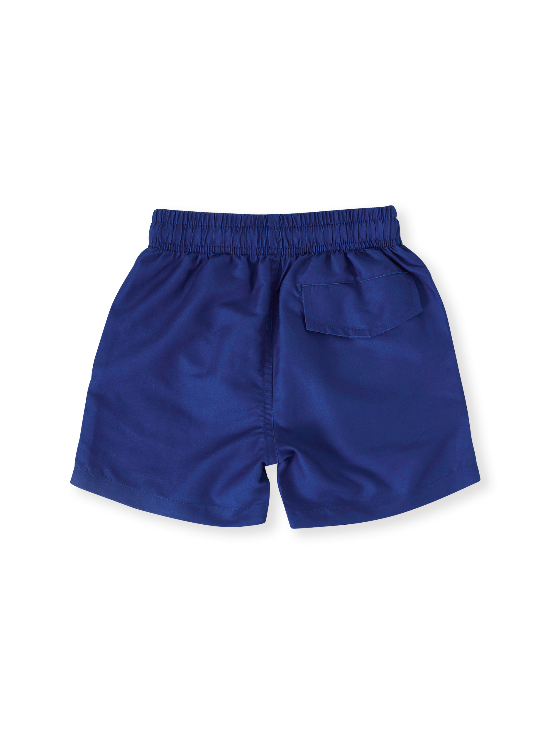 The Goldie + Ace Nautical Flag Board Shorts in Navy pictured on a transparent background. The material is . It is a swimwear made for babies, toddlers and kids.