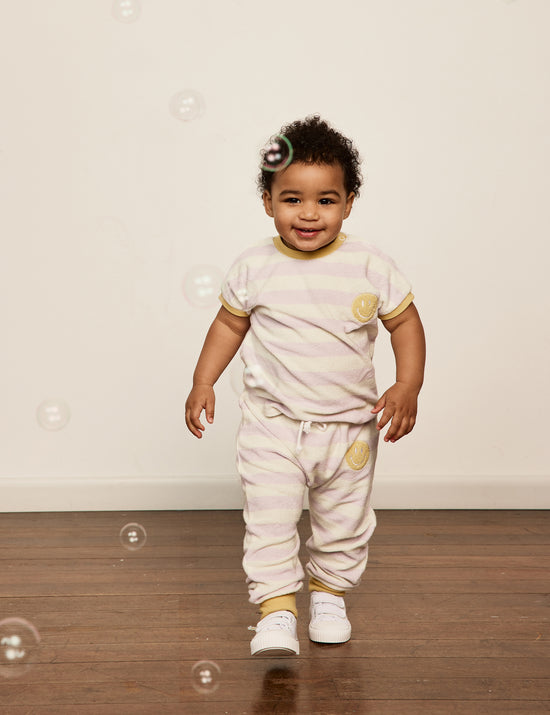 Smiley Terry Towelling Baby Stripe Lounge Set Lavender