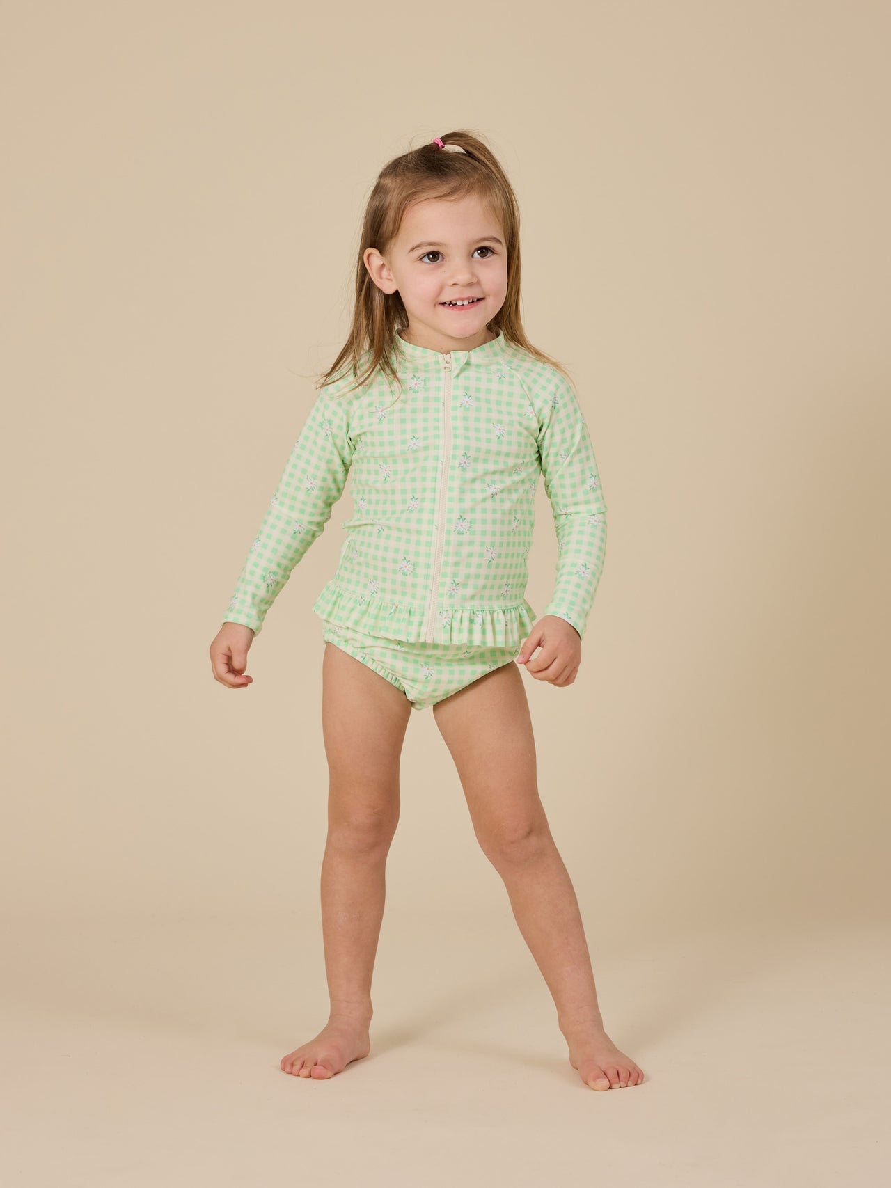 The Gingham Daisy Zip Up Kids Swim Set