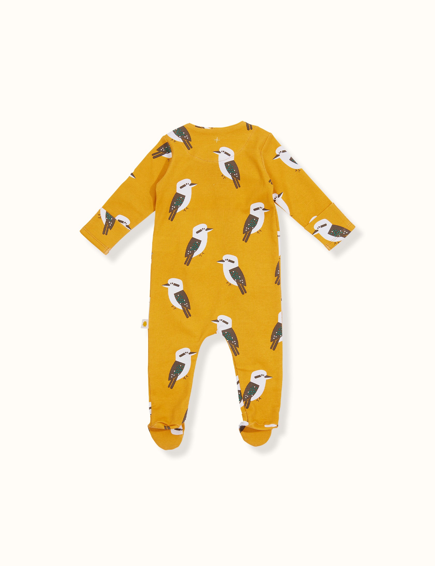 Kyle Kookaburra Print Footed Zipsuit Mustard