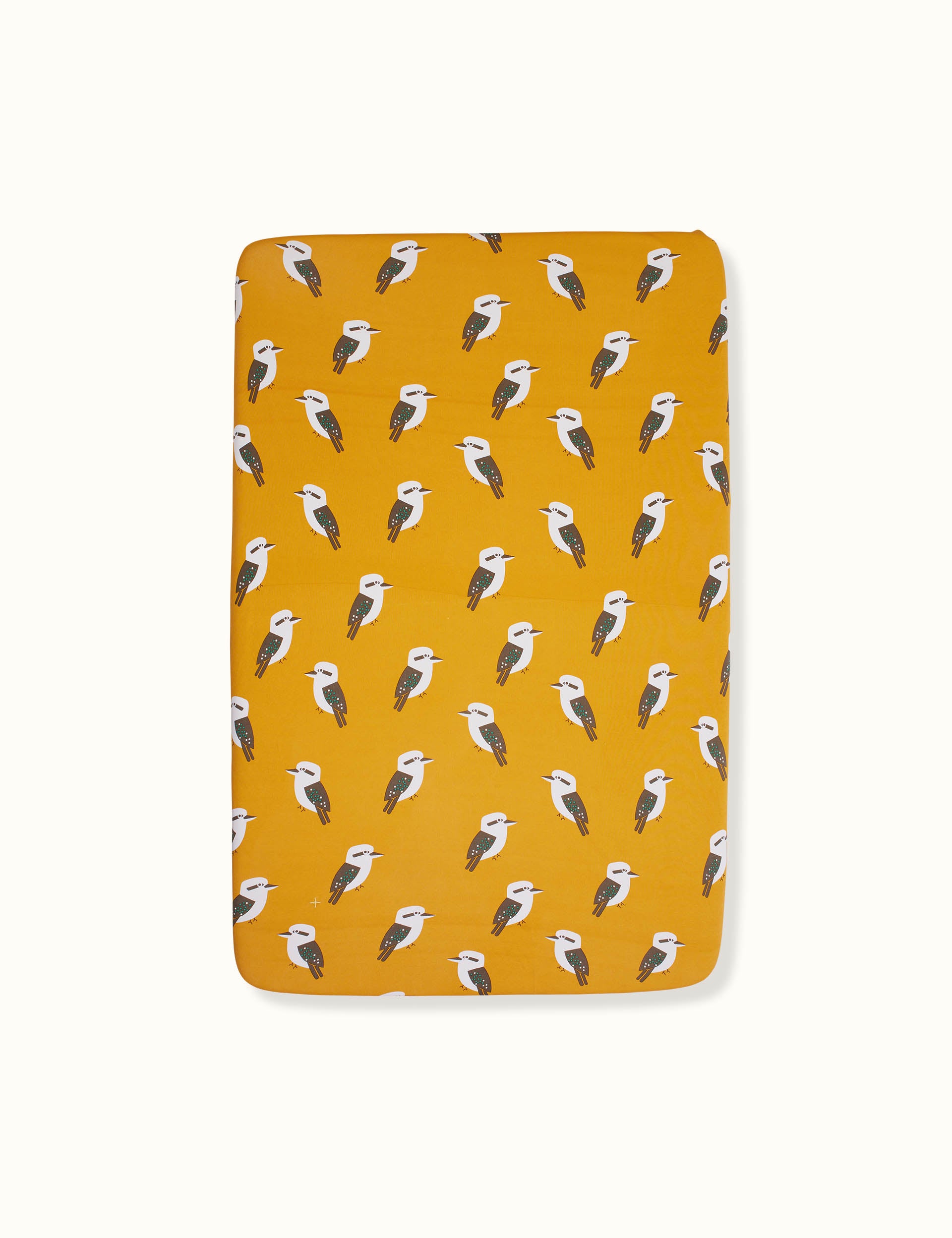 Kyle Kookaburra Print Fitted Sheet Mustard