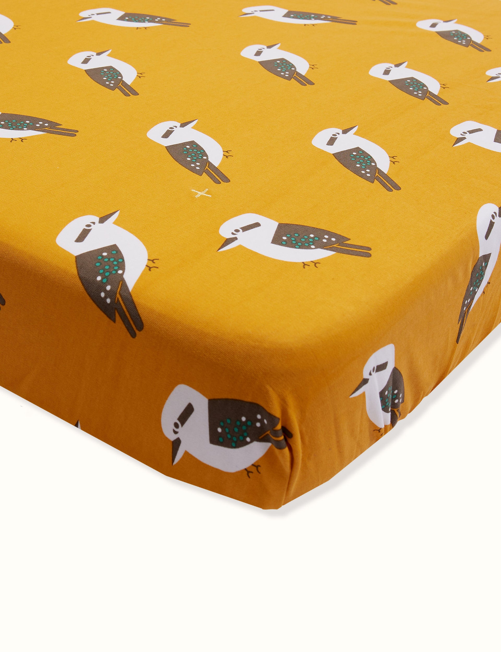Kyle Kookaburra Print Fitted Sheet Mustard