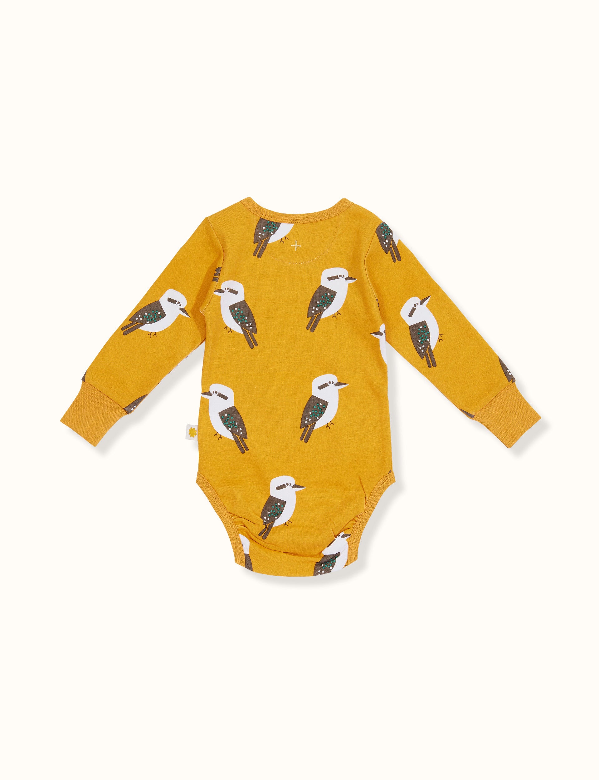 Kyle Kookaburra Print Long Sleeve Bodysuit Mustard