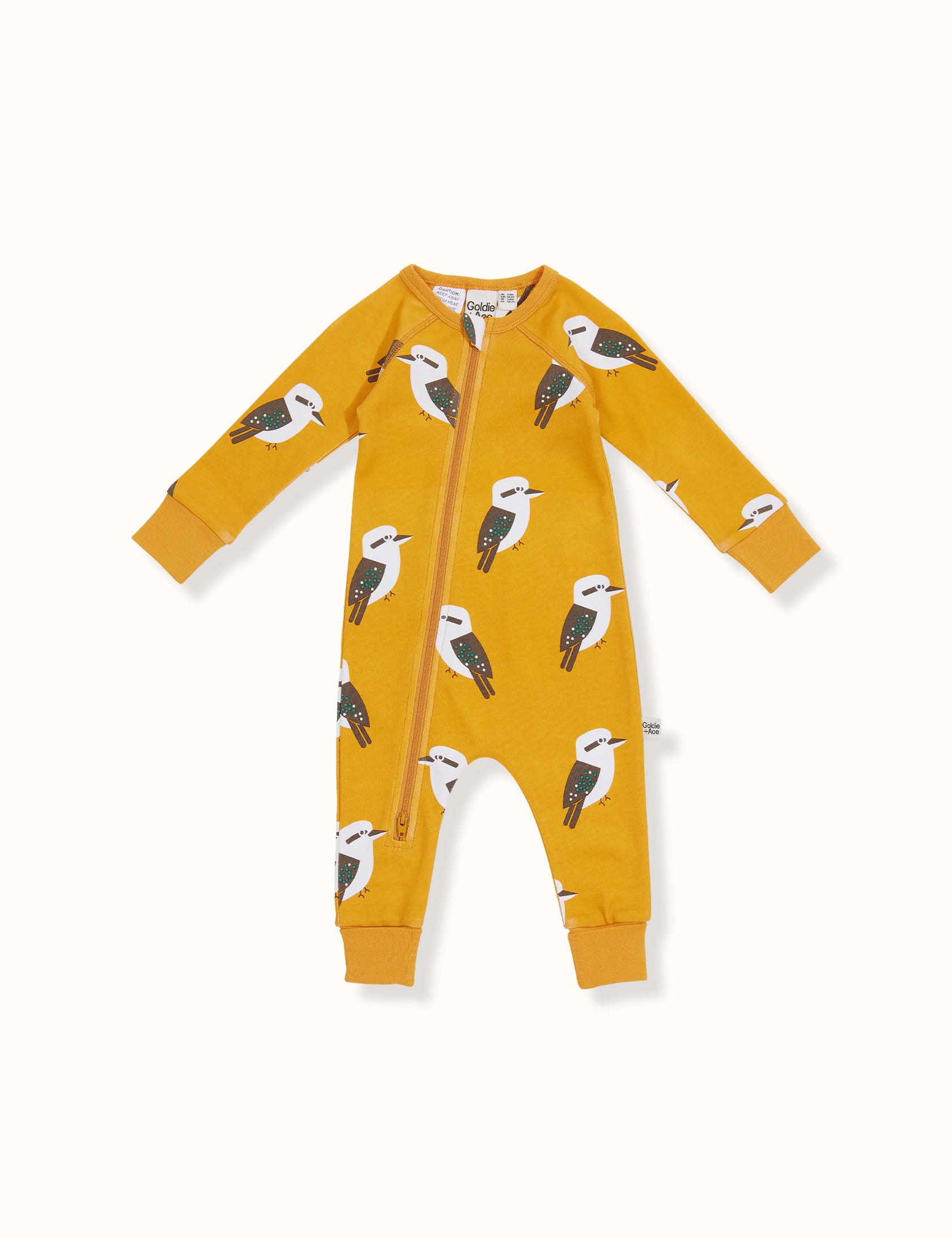Kyle Kookaburra Print Zipsuit Mustard