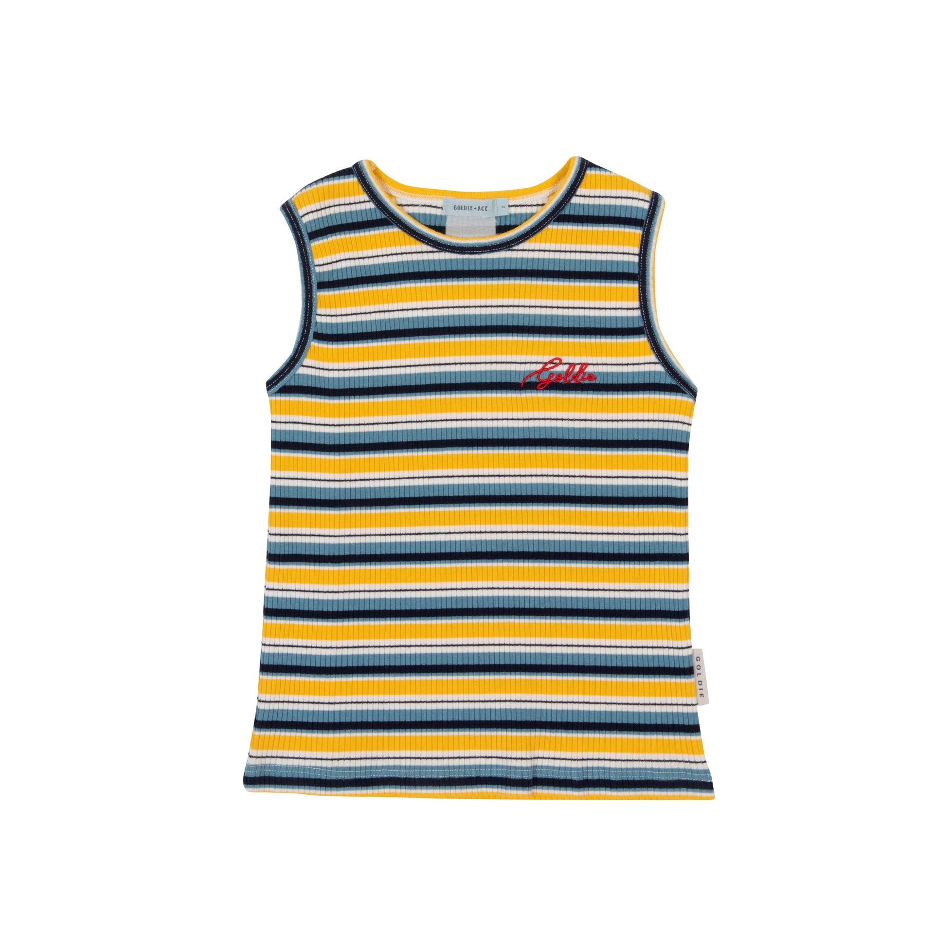 Goldie Ribbed Cotton Singlet Yellow/Blue