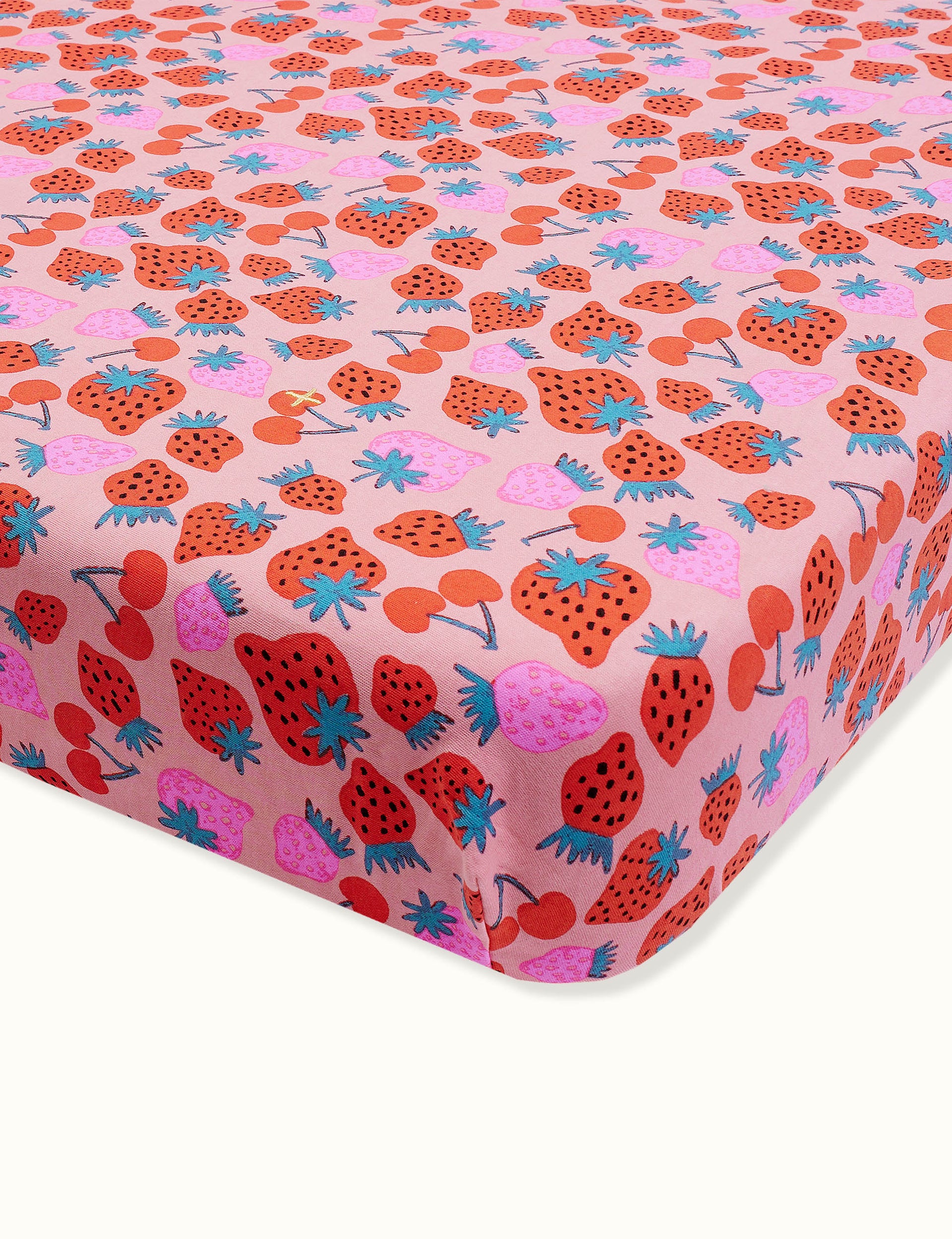 Sally Strawberry Print Fitted Sheet Pink
