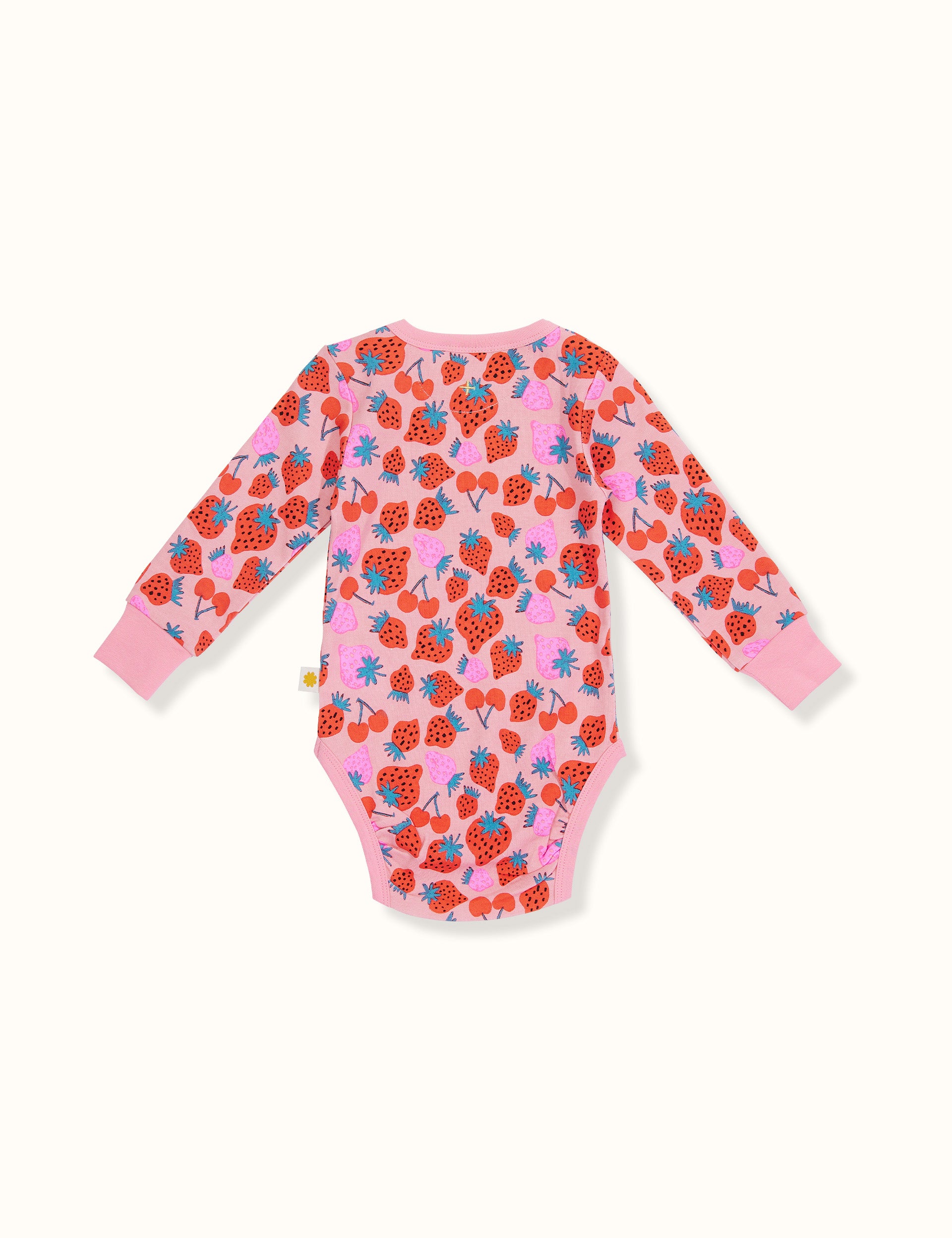 Sally Strawberry Print Long Sleeve Bodysuit Pink
