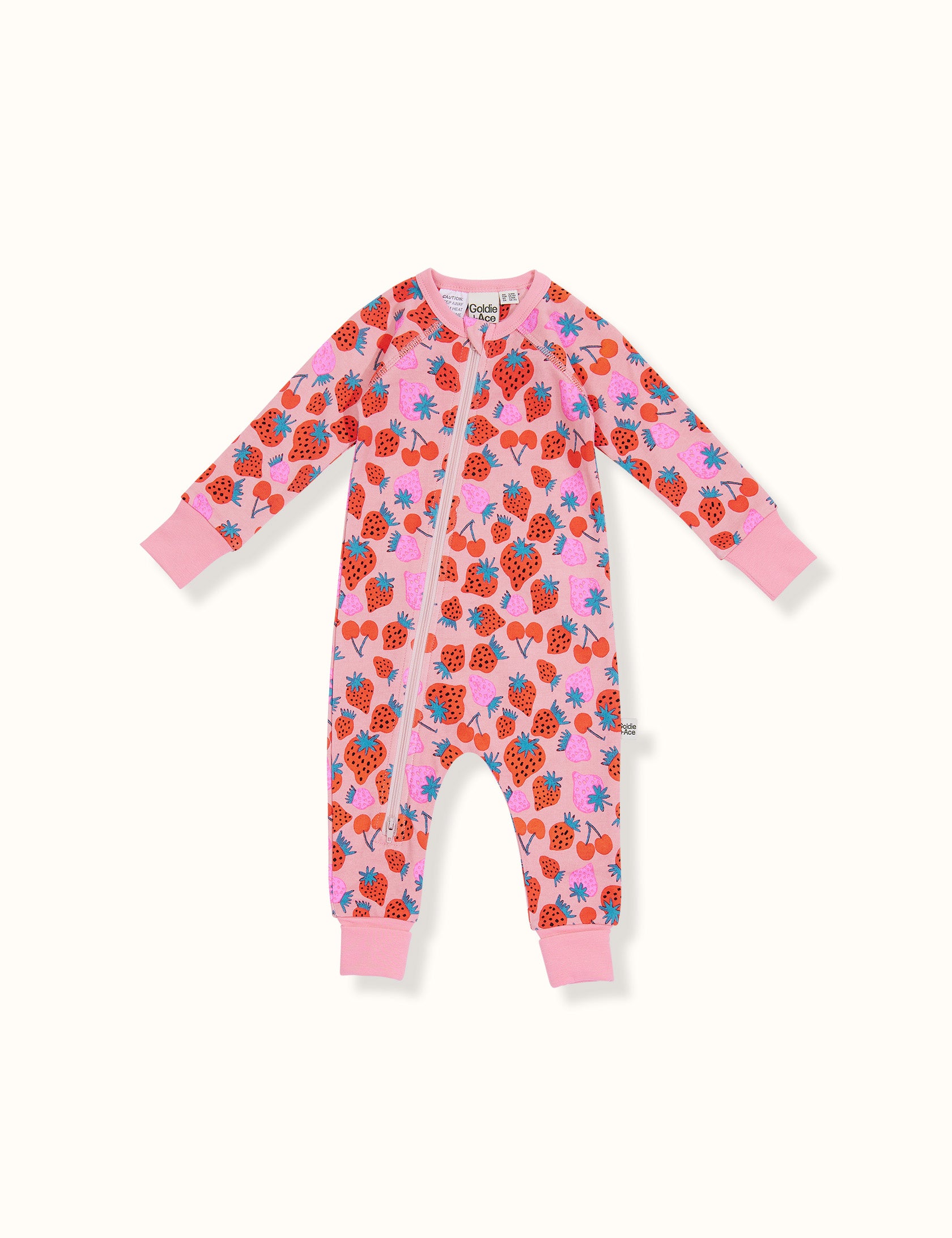 Sally Strawberry Print Zipsuit Pink