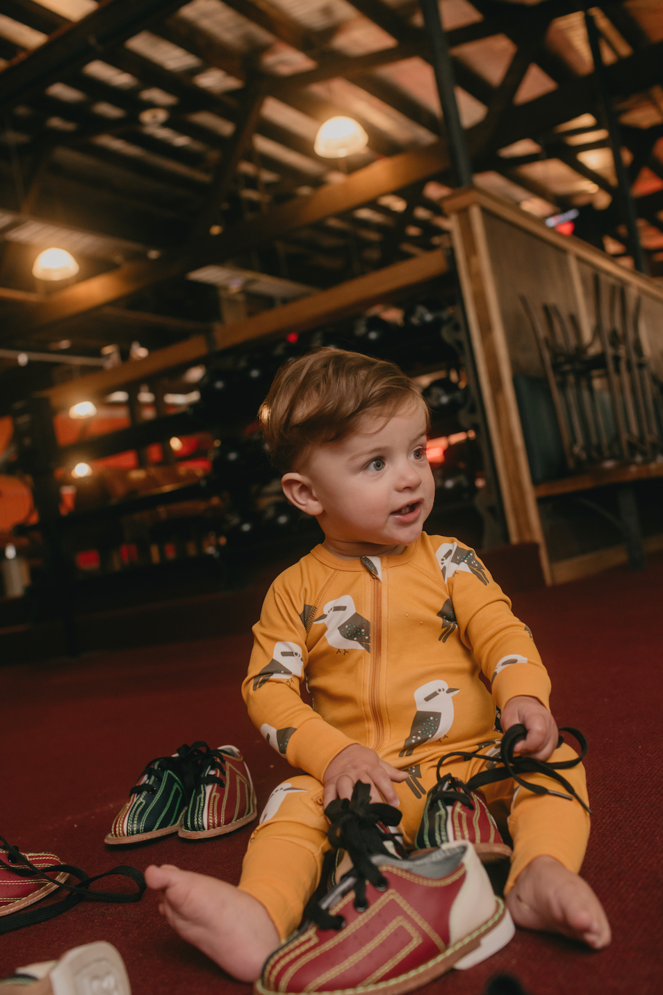 Kyle Kookaburra Print Zipsuit Mustard