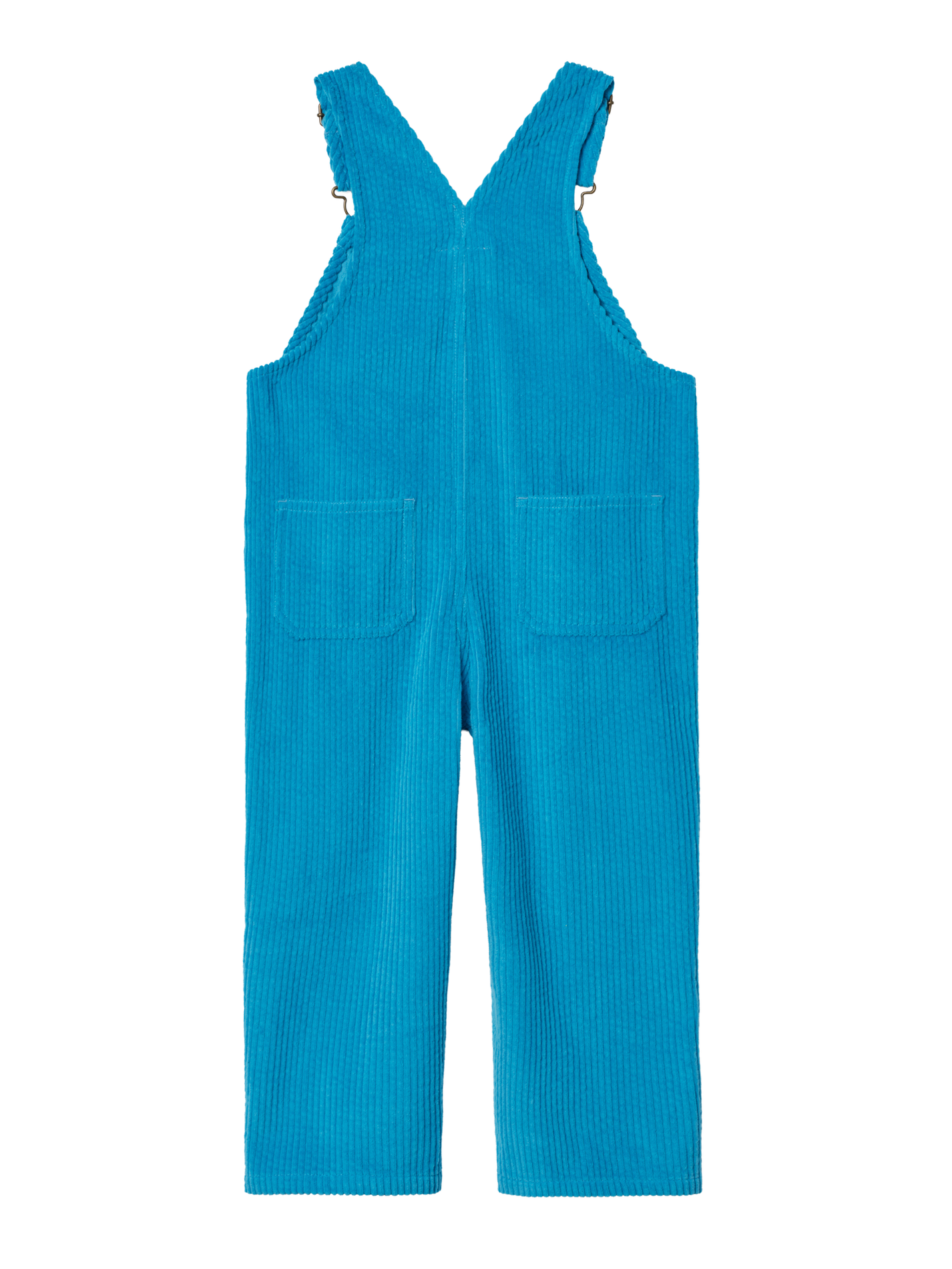 The Goldie + Ace Austin Corduroy Blue Overalls in Blue pictured on a transparent background. The material is 100% cotton. It is a overall made for babies, toddlers and kids.