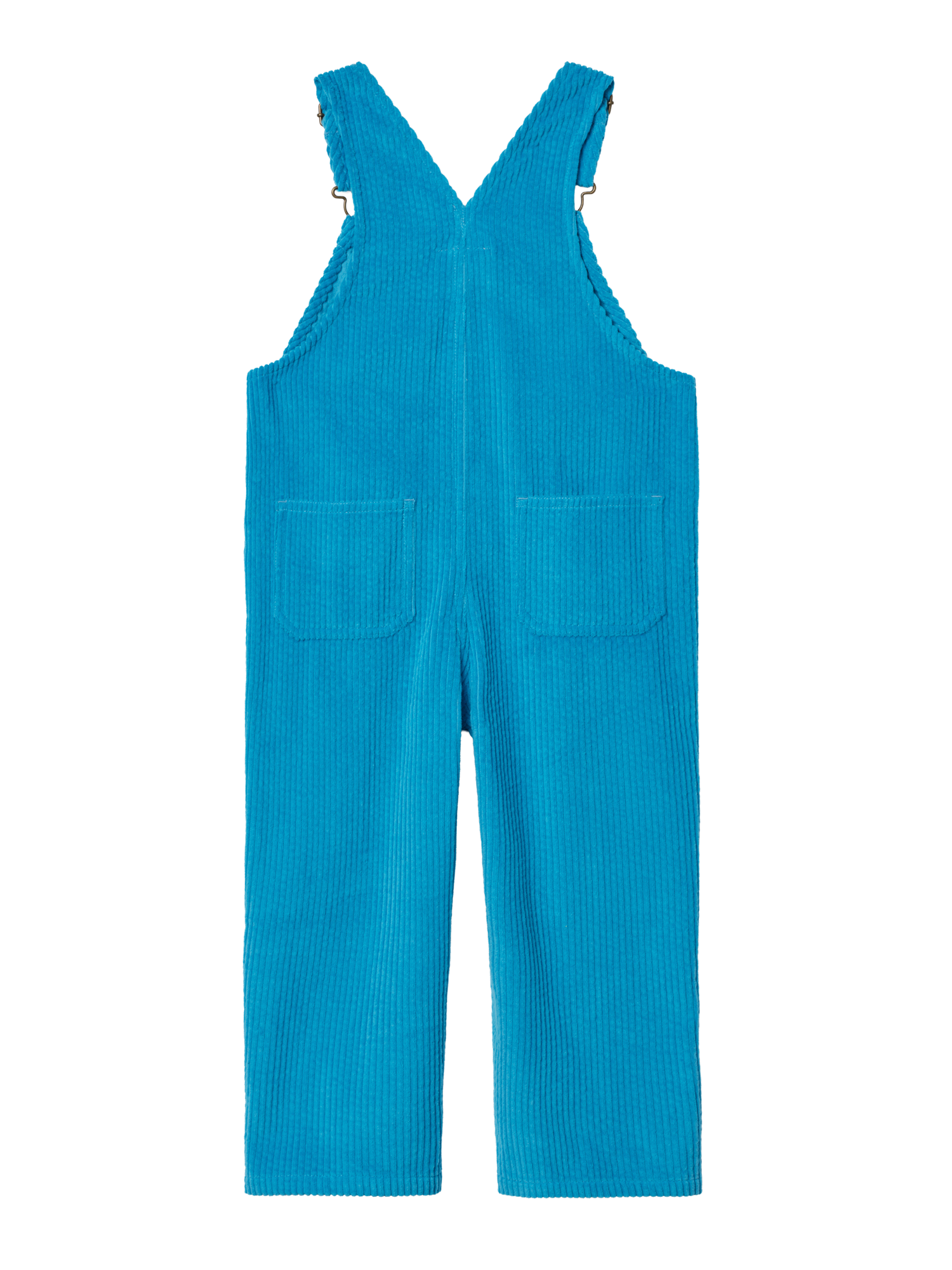 The Goldie + Ace Austin Corduroy Blue Overalls in Blue pictured on a transparent background. The material is 100% cotton. It is a overall made for babies, toddlers and kids.