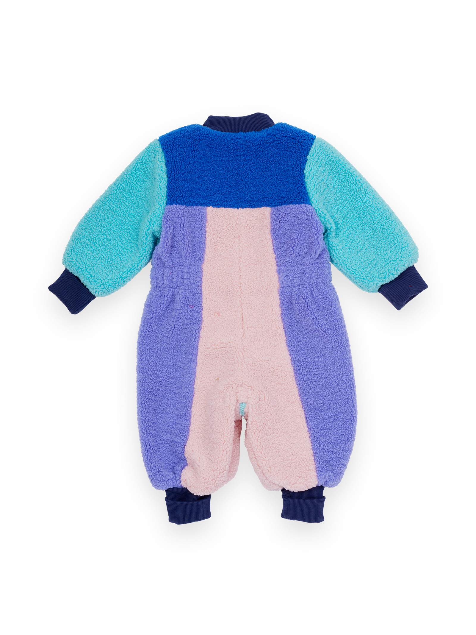 The Goldie + Ace Sherpa Romper Suit in Multi pictured on a transparent background. The material is 100% polyester, filling: 100% cotton. It is a romper made for babies, toddlers and kids.