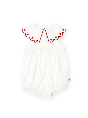 Scallop Collar Strawberry Romper