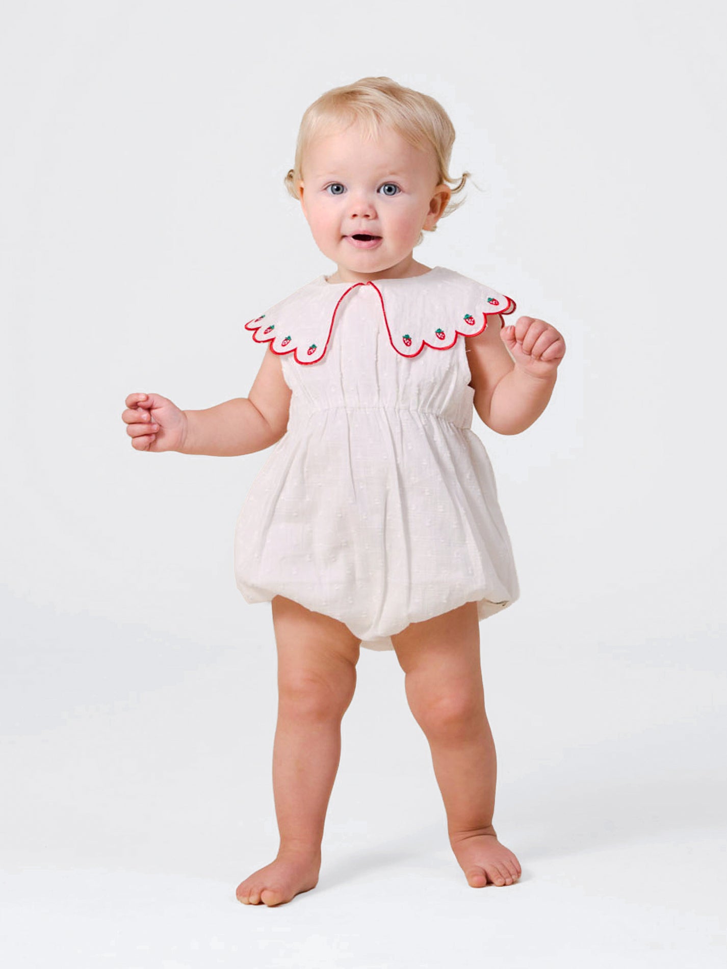 Scallop Collar Strawberry Romper