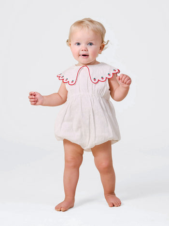Scallop Collar Strawberry Romper