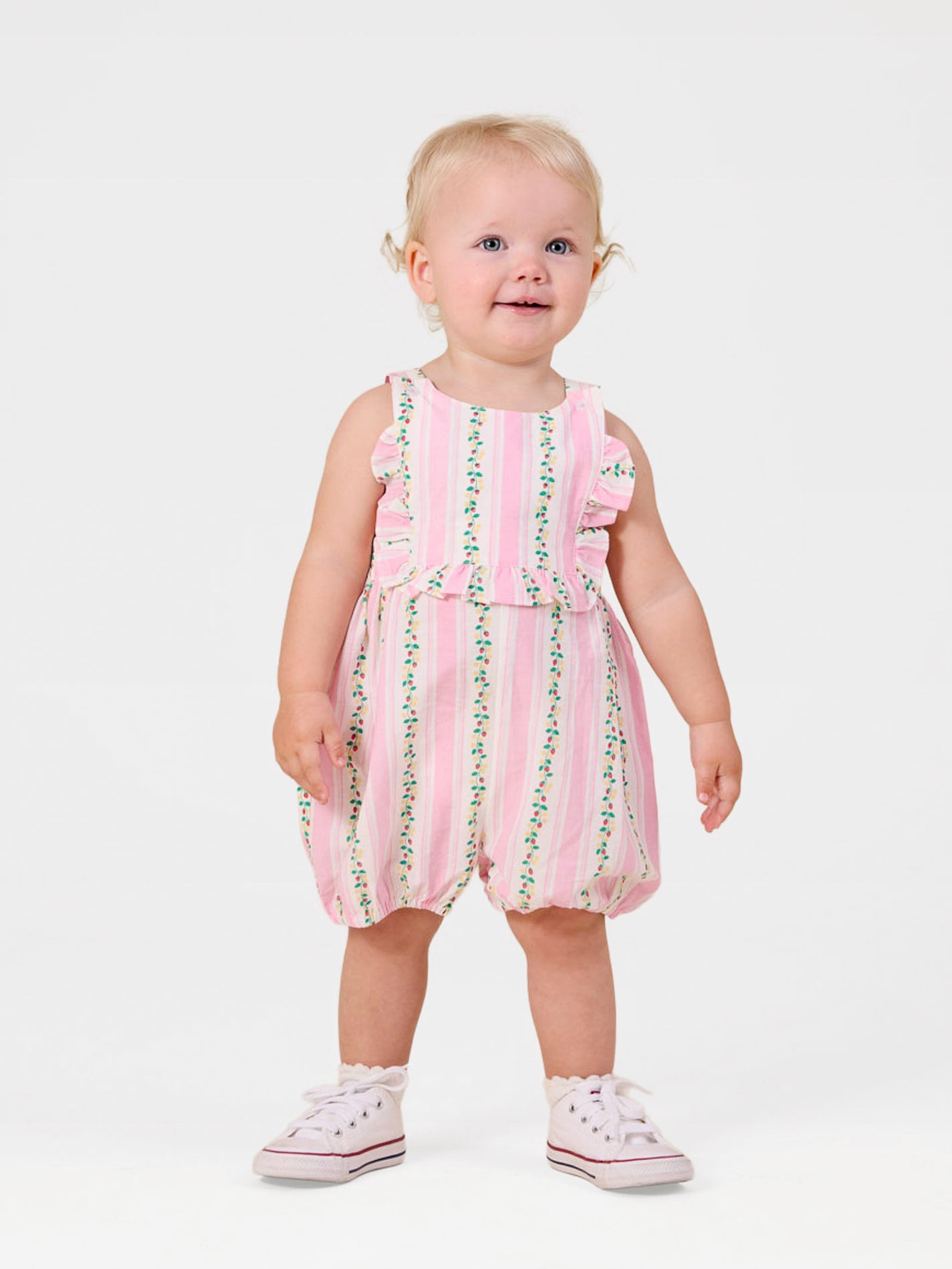 Antique Stripe Strawberry Bubble Romper