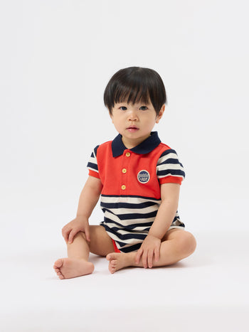 Panelled Stripe Polo Romper