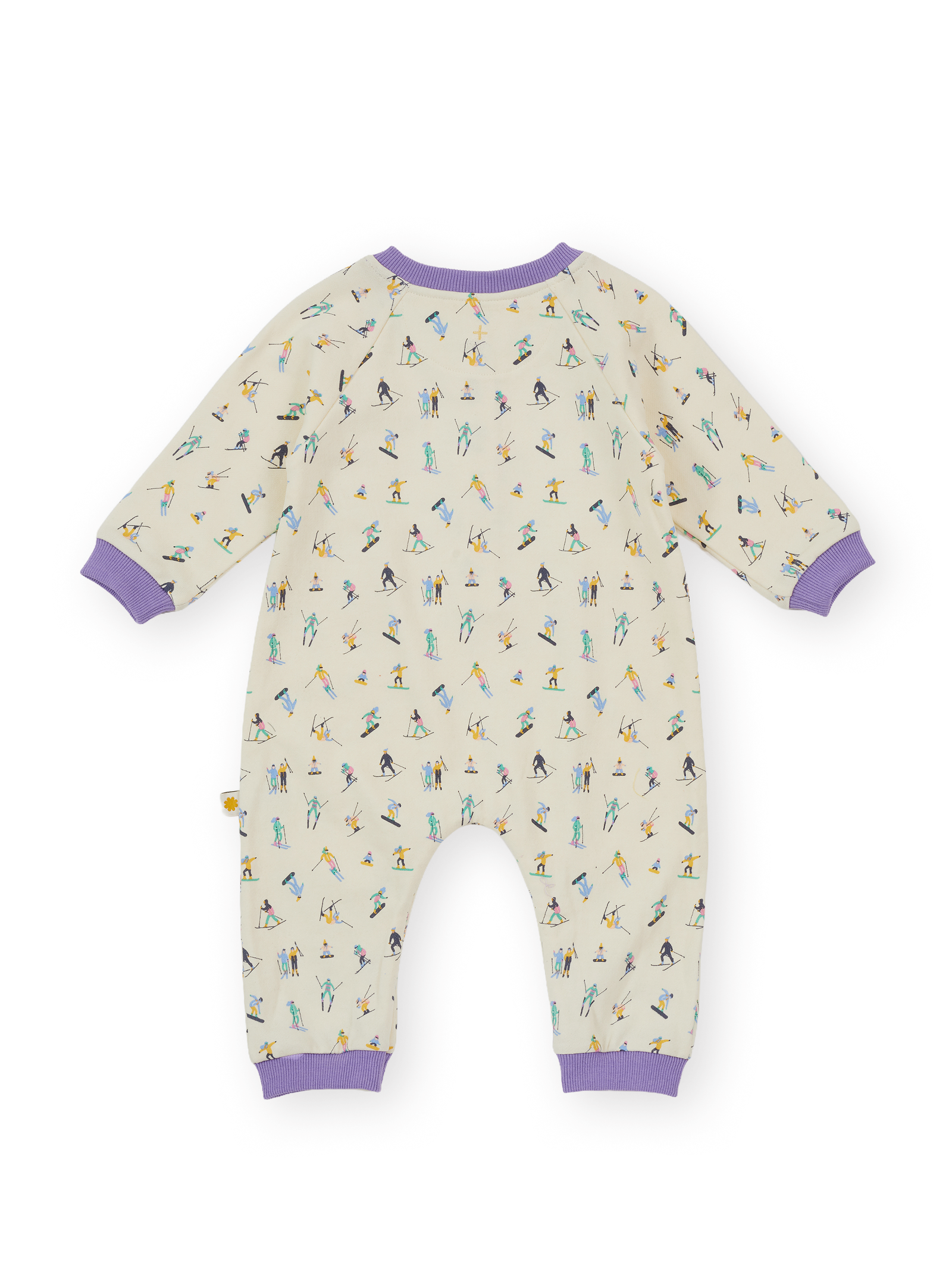 The Goldie + Ace Ski Slopes Terry Romper in Cream pictured on a transparent background. The material is 100% cotton. It is a romper made for babies, toddlers and kids.