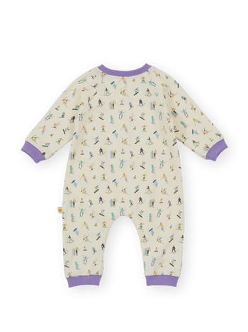 The Goldie + Ace Ski Slopes Terry Romper in Cream pictured on a transparent background. The material is 100% cotton. It is a romper made for babies, toddlers and kids.