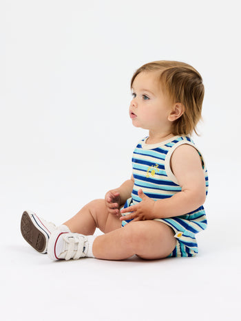 Waffle Bubble Romper Blue