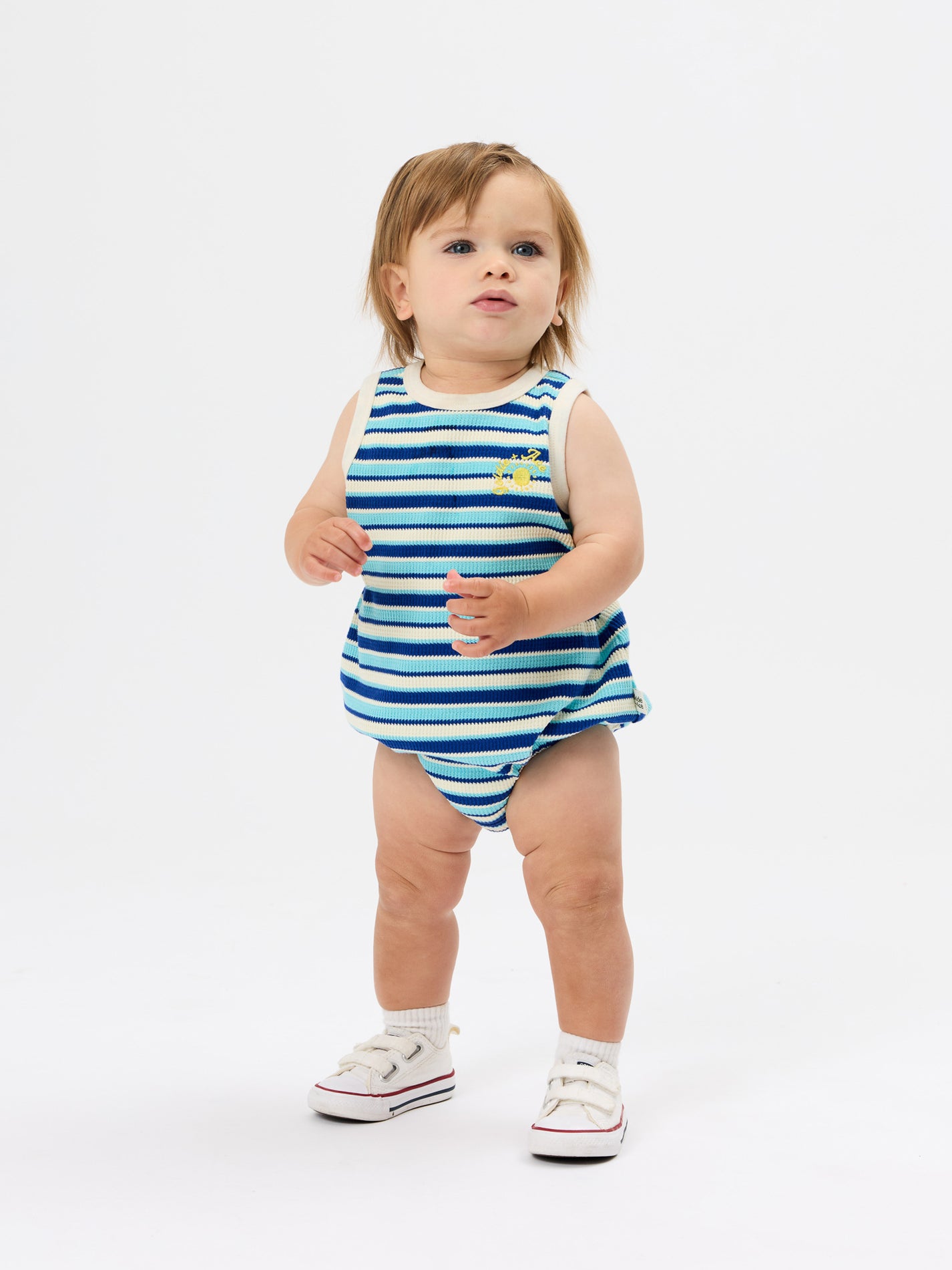 Waffle Bubble Romper Blue