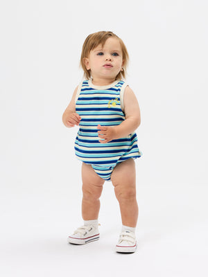 Waffle Bubble Romper Blue