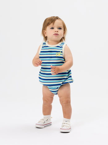 Waffle Bubble Romper Blue