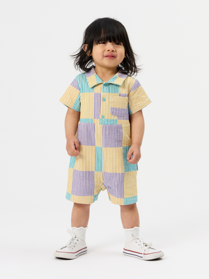 Seersucker Plaid Collared Romper