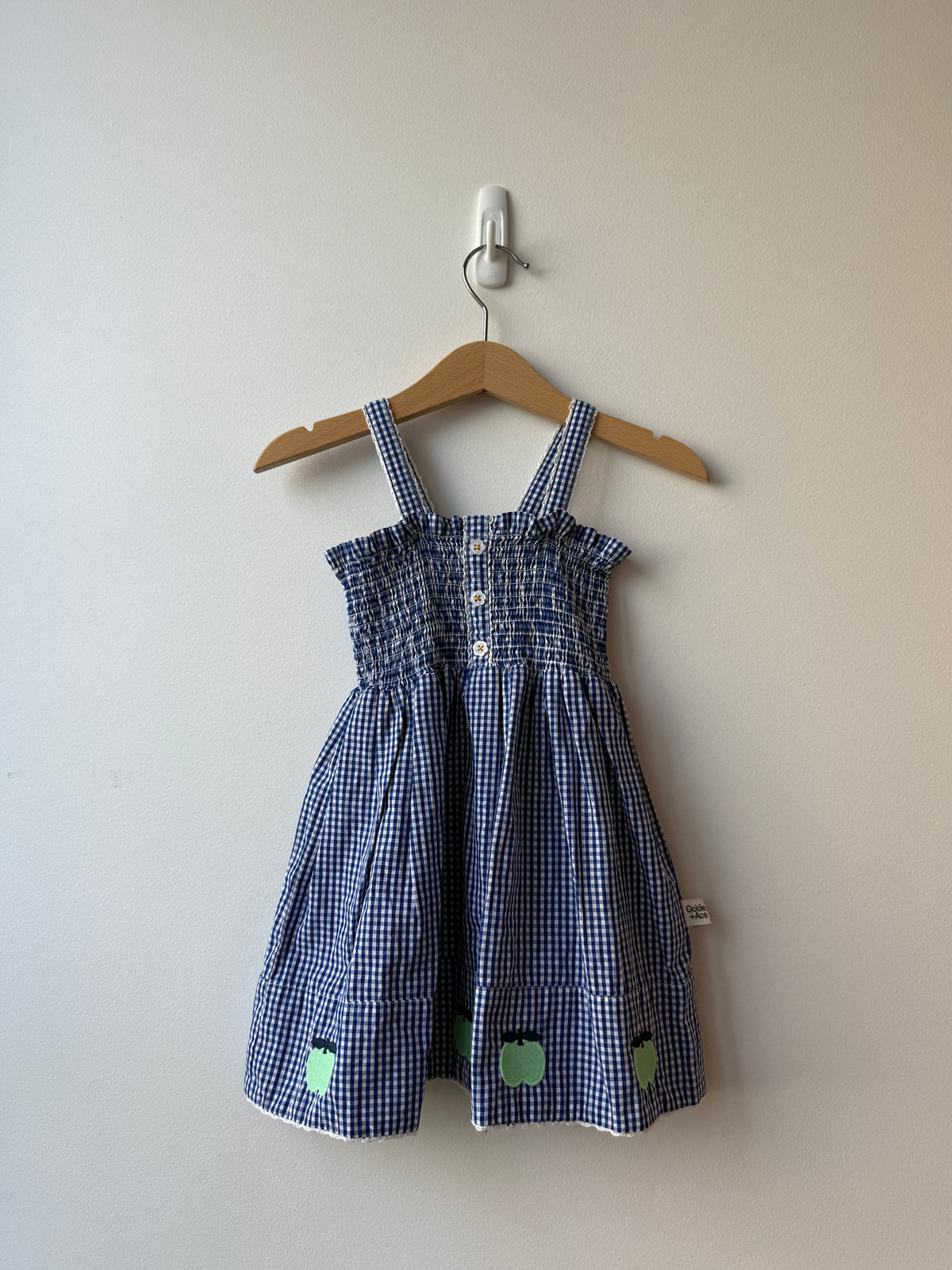 BLUE GINGHAM APPLE SUMMER DRESS - 1Y
