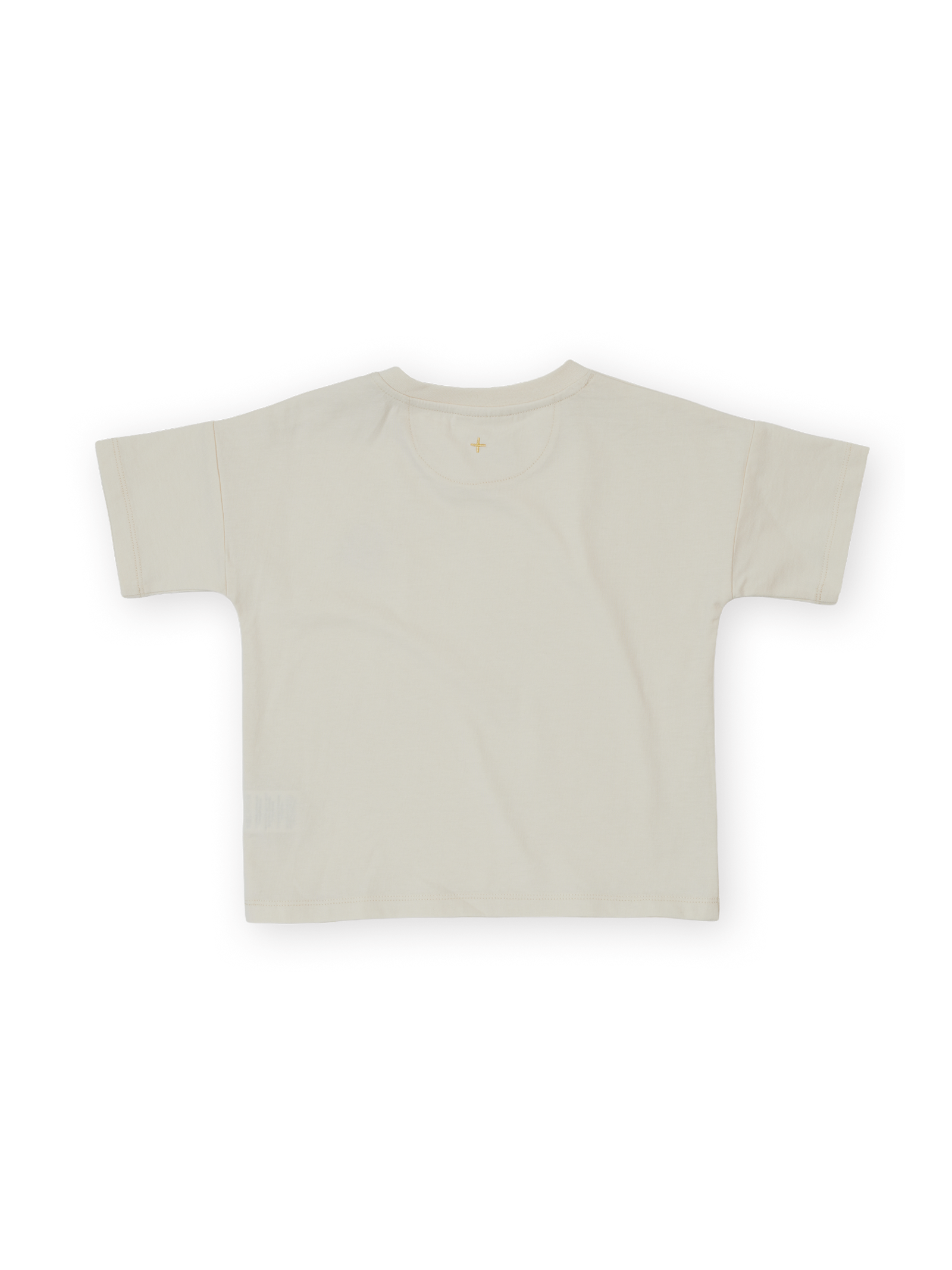 The Goldie + Ace Essential Logo T-Shirt in Antique White pictured on a transparent background. The material is 100% cotton. It is a t-shirt made for babies, toddlers and kids.