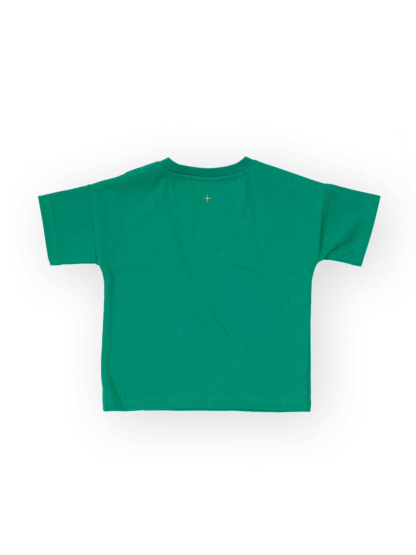 The Goldie + Ace Essential Logo T-Shirt in Green pictured on a transparent background. The material is 100% cotton. It is a t-shirt made for babies, toddlers and kids.