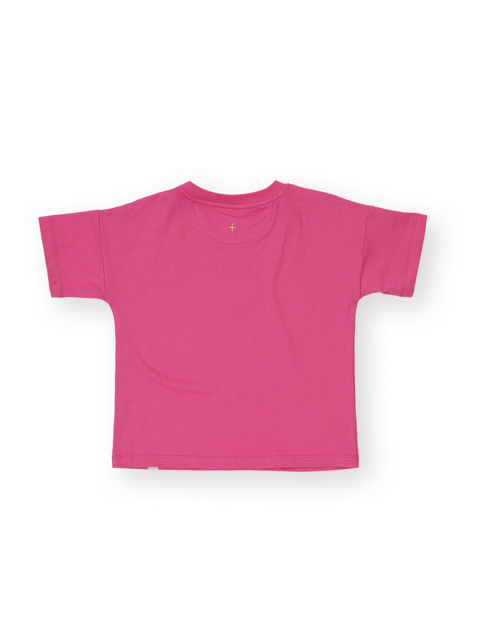 The Goldie + Ace Essential Logo T-Shirt in Pink pictured on a transparent background. The material is 100% cotton. It is a t-shirt made for babies, toddlers and kids.
