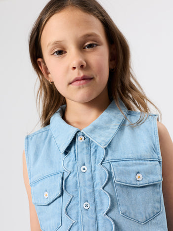 Scallop Edge Chambray Vest