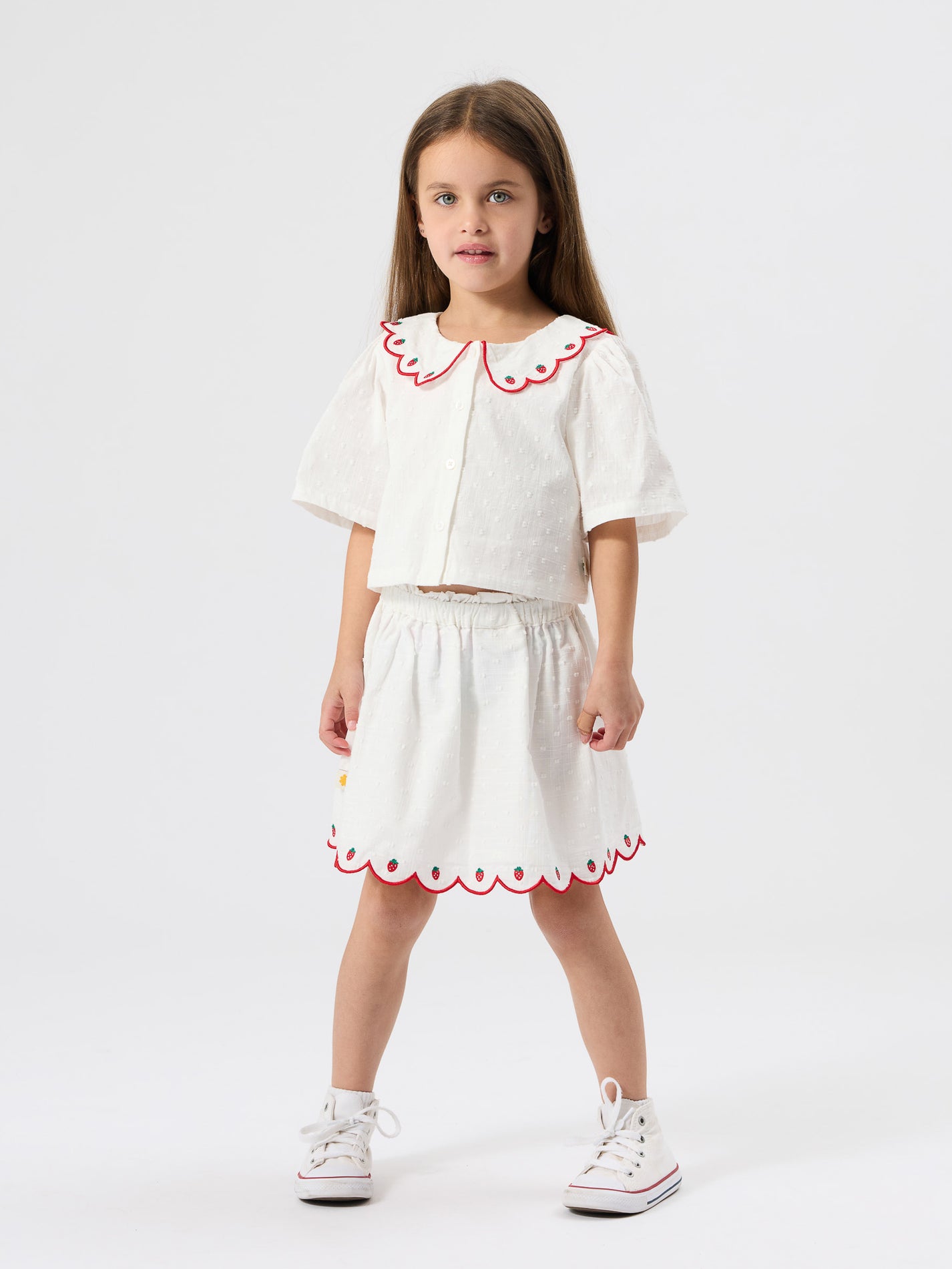 Scallop Collar Strawberry Cropped Blouse
